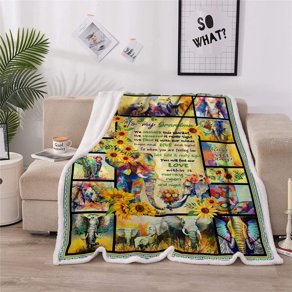 Soft Flannel Throw Blanket for Grandma - Cozy Sunflower Elephant Design, Perfect Christmas Birthday Mother's Day Gift for Nana & Great Grandma - Ideal for Sofa, Bed & Family Gatherings