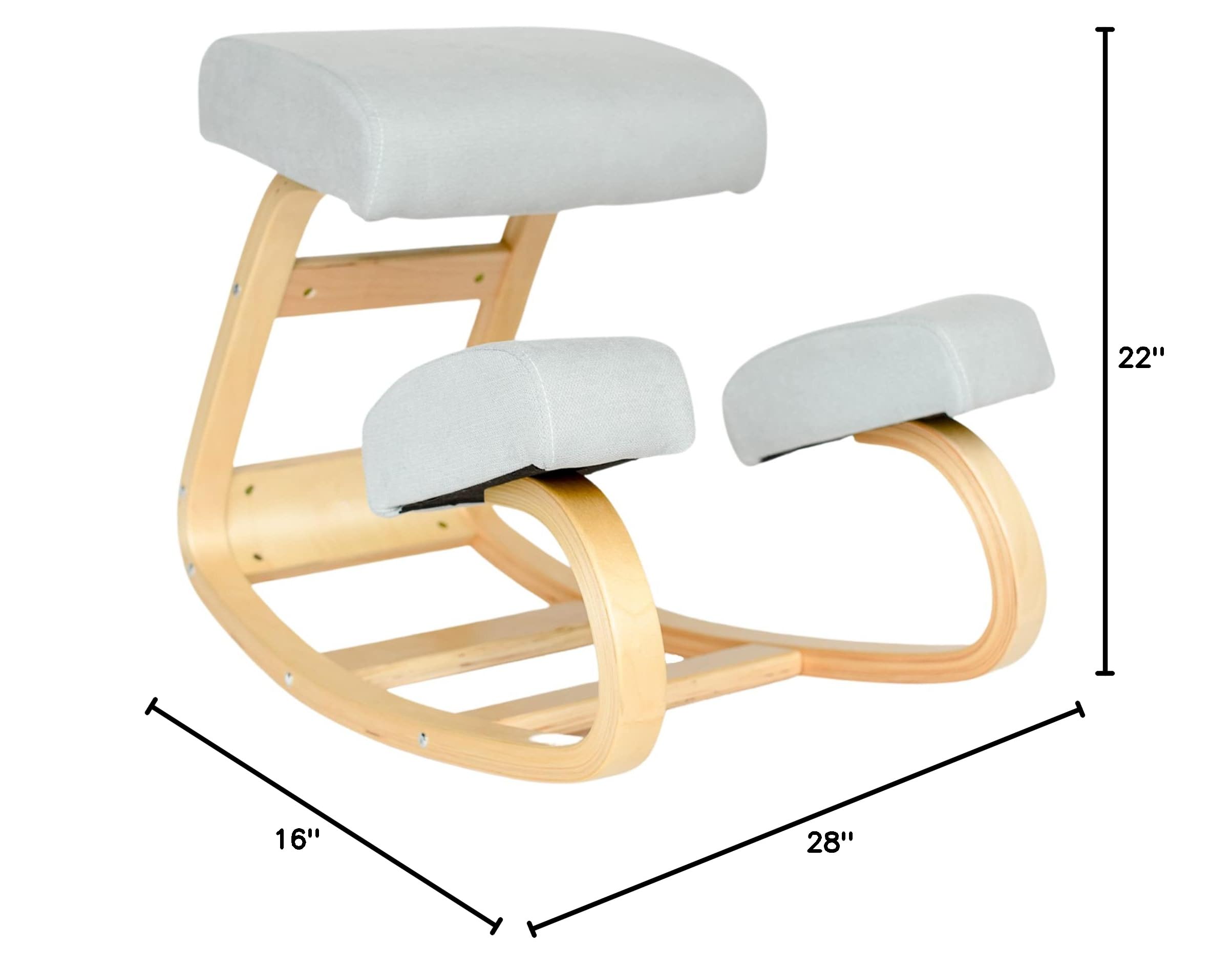 Sleekform Ergonomic Kneeling Chair with Rocking Base - Adjustable Posture Corrector for Home & Office - Blue Fabric Cushion on Natural Birch Wood Frame - Perfect for Active Sitting, Back Pain Relief and Improved Work Focus
