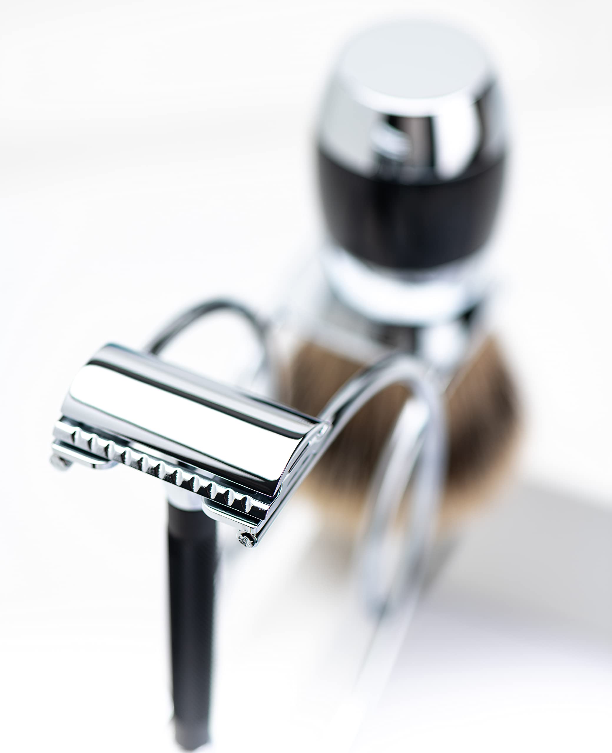 Premium Merkur Long Handled 3-Piece Safety Razor Set for Men - Classic Black Handle - Perfect for Wet Shaving & Travel Grooming Kit