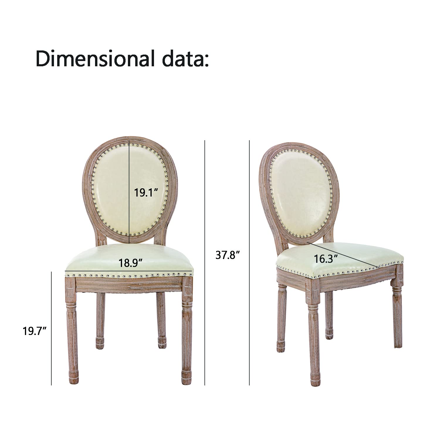 Nrizc French Country Dining Chairs Set of 2 - Genuine Leather Farmhouse Kitchen Chairs with Round Back & Solid Wood Legs - Elegant Oval Side Chairs for Dining Room, Bedroom, Kitchen or Breakfast Nook - Perfect for Farmhouse Decor, Rustic Weddings and Cozy Family Gatherings