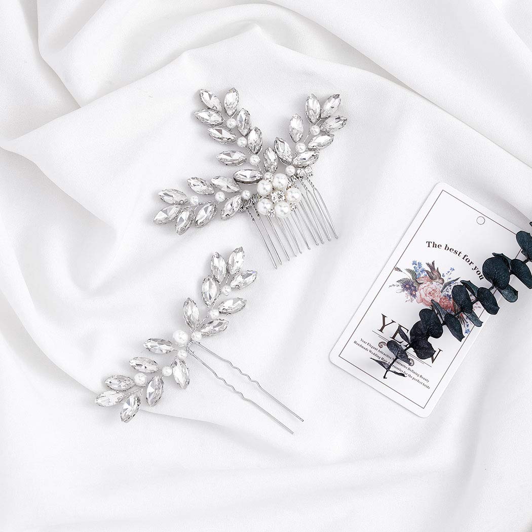Heread Silver Pearl Crystal Bridal Hair Comb - Elegant Wedding Hair Accessories for Women & Girls | Perfect for Brides, Bridesmaids, and Special Occasions