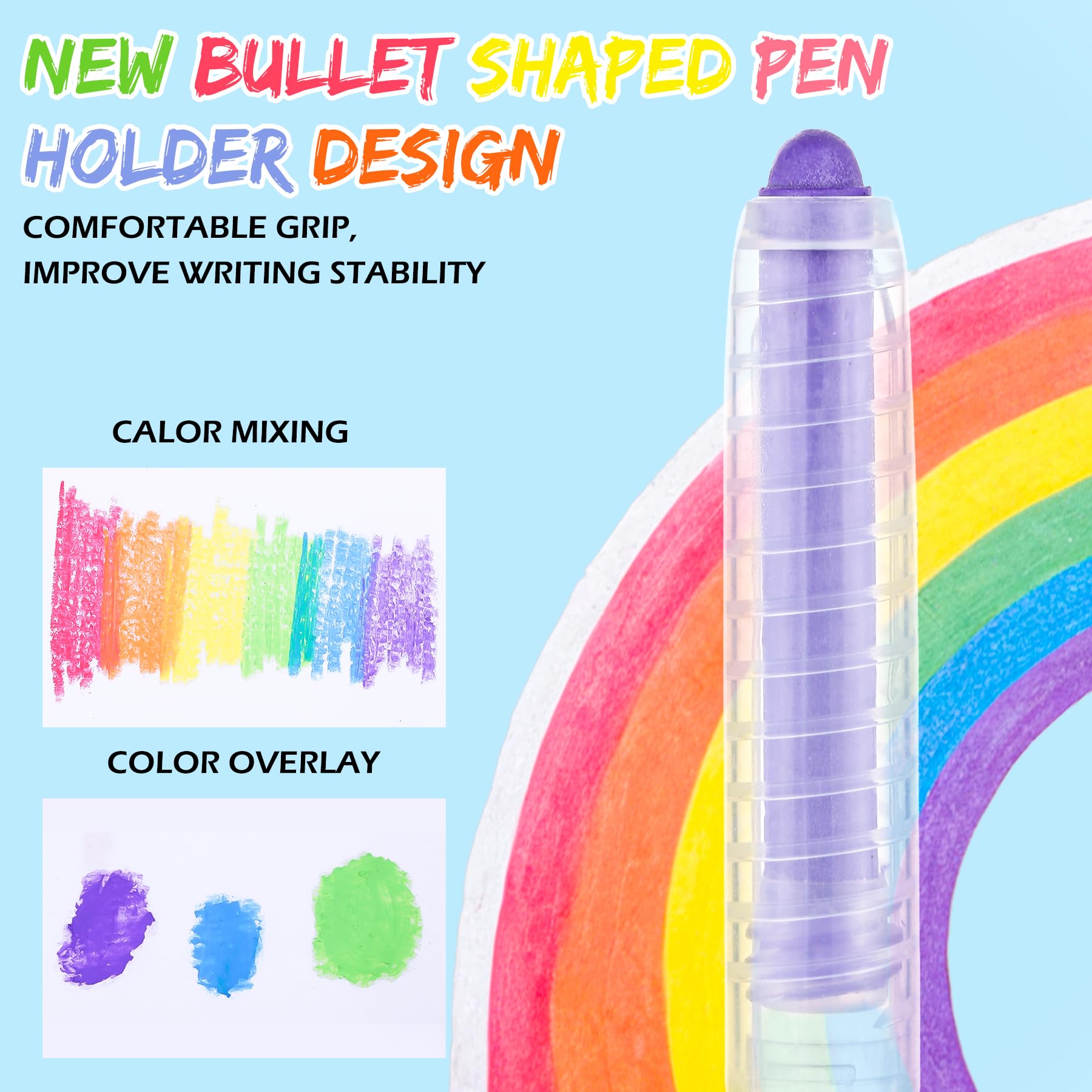 Non-Toxic Washable Dustless Chalk Set for Kids - 36 Vibrant Colors with Holder | Safe Outdoor Sidewalk Art, Classroom Drawing & Back to School Gift for Children