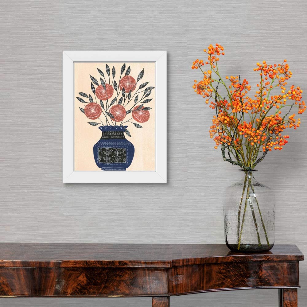 White Framed Floral Art Print - Elegant Vase of Flowers Wall Decor | Perfect for Living Room, Bedroom & Office Aesthetic