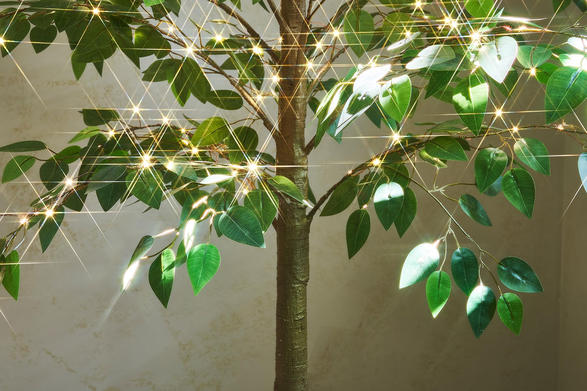6FT LITBLOOM LED Ficus Tree with 264 Warm White Fairy Lights - Artificial Indoor Greenery for Home, Living Room, Fireplace & Holiday Decor - Perfect for Christmas, Wedding, and Cozy Ambiance Lighting