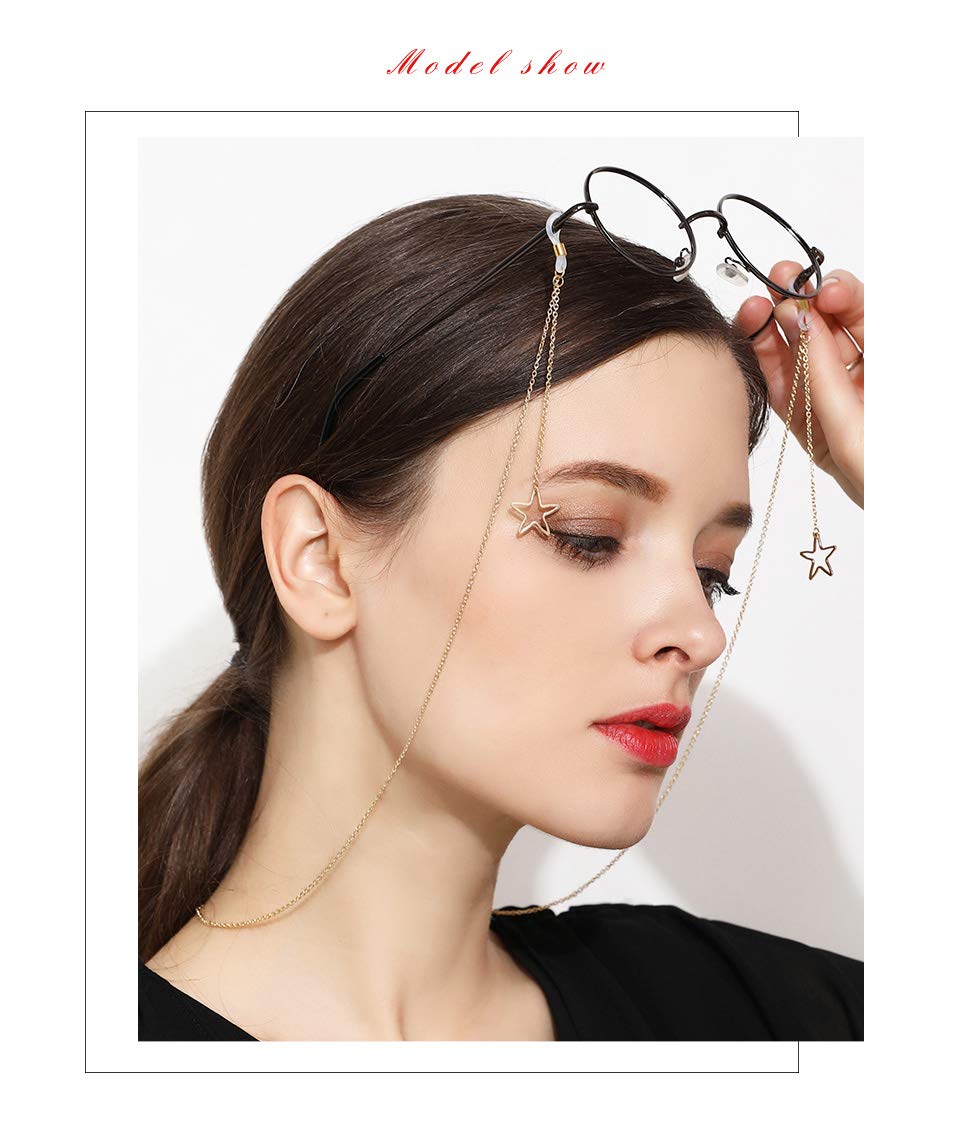 Stylish Metal Star Eyeglass Chain for Women & Girls - Adjustable Glasses Holder for Reading Glasses & Sunglasses - Perfect for Work, School & Fashion Accessories