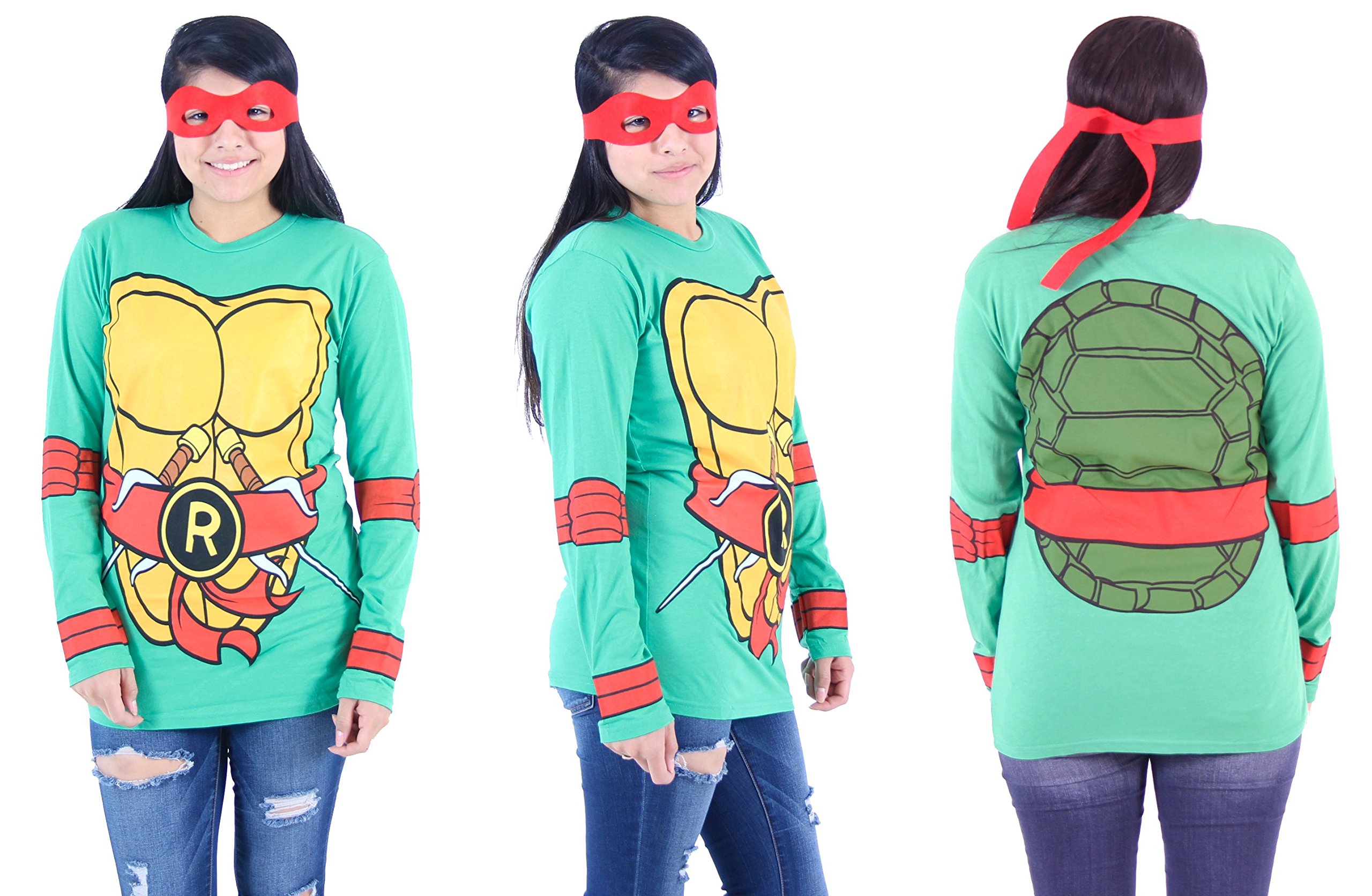 Teenage Mutant Ninja Turtles Costume Set - Green Long Sleeve T-Shirt & Eye Mask for Kids | Halloween Cosplay, Birthday Party, Comic-Con Dress Up