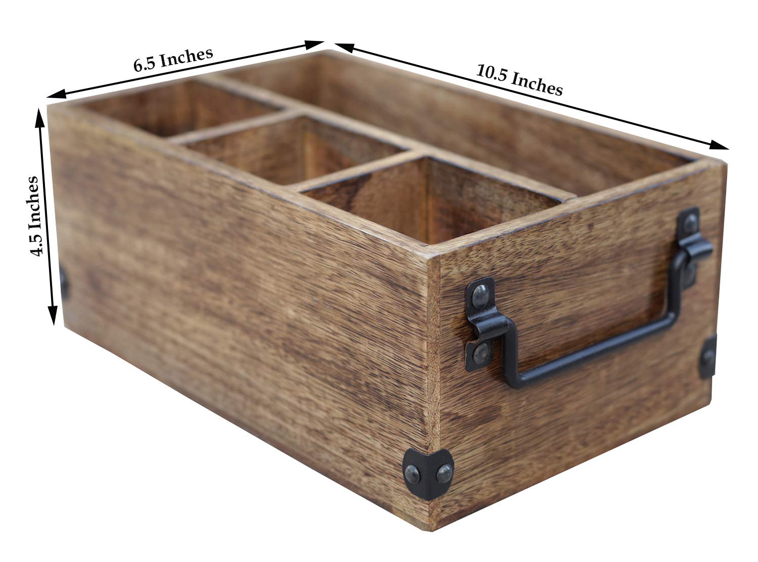Premium Mango Wood Utensil Caddy - Spoons, Forks, Knives & Napkin Organizer - Kitchen Countertop Storage (10.5