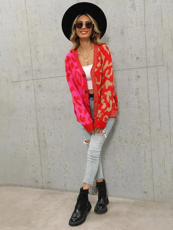 Stylish Leopard Print Oversized Knit Cardigan Sweater for Women - Cozy Fall & Winter Fashion - Perfect for Streetwear, Casual Outfits and Layering