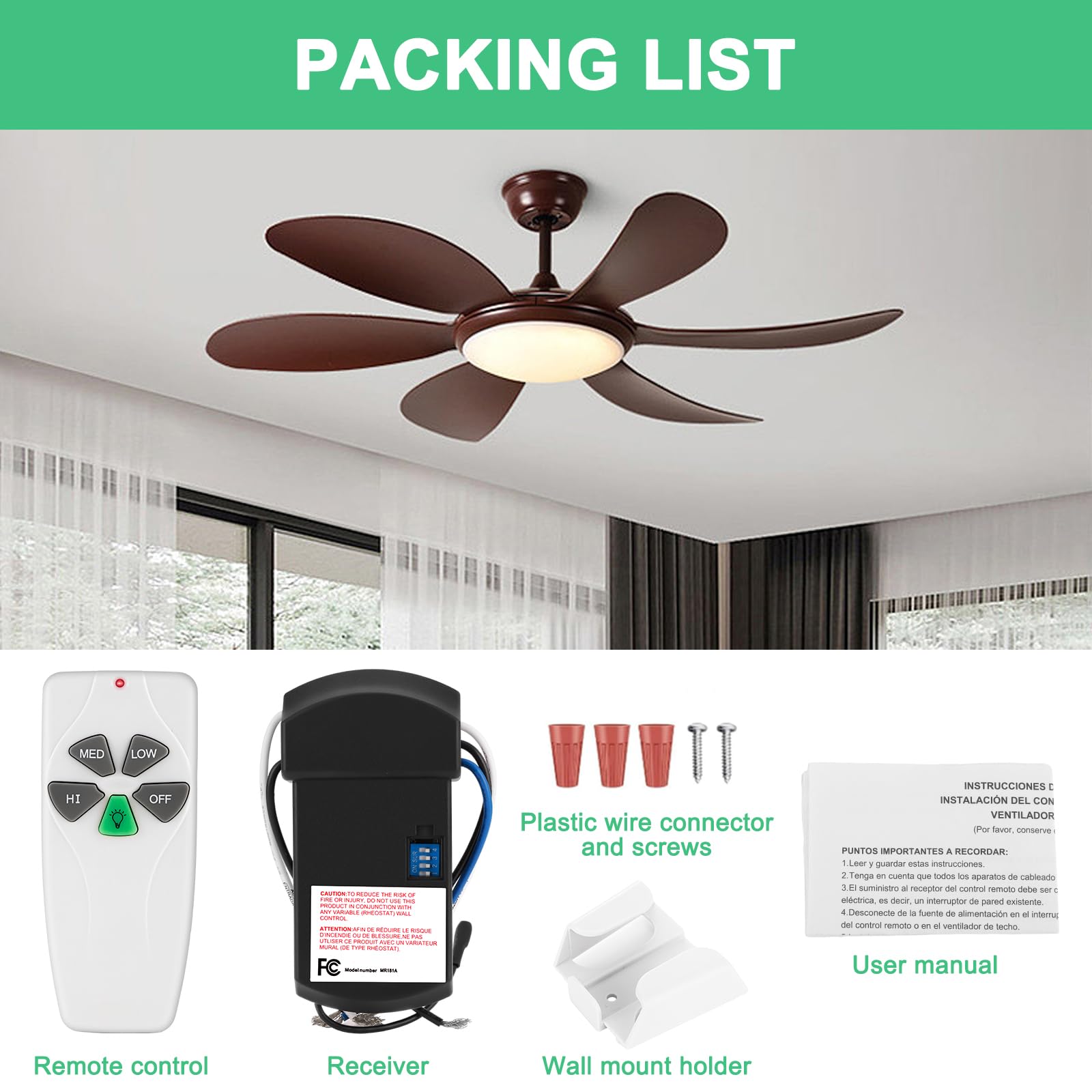 Universal Ceiling Fan Remote Control Kit - 3 Speed & Light Dimmer, UL Listed, Compatible with Hunter Hampton Bay Harbor Breeze & Most Pull Chain Ceiling Fans - Perfect for Bedroom, Living Room & Home Office Upgrade