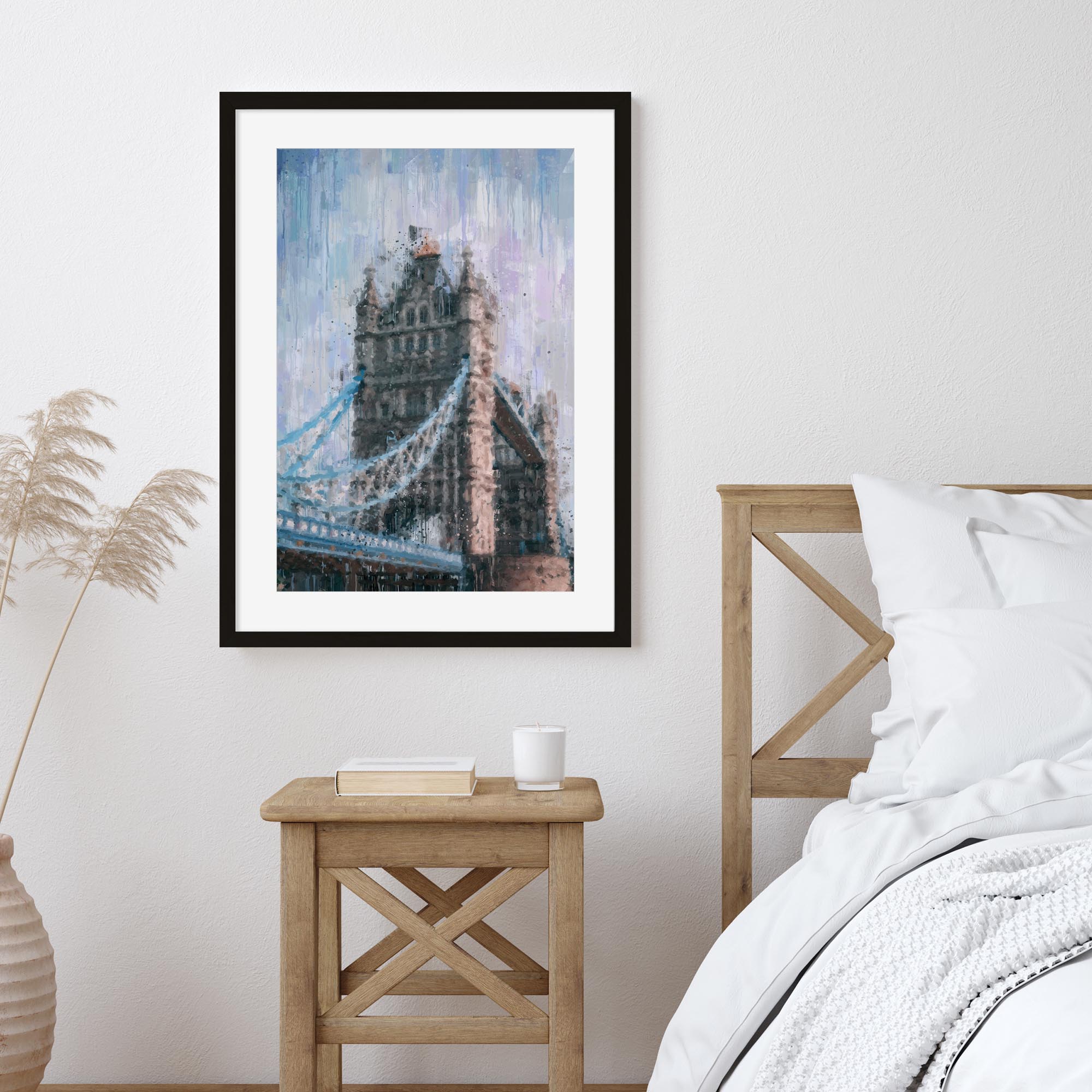 Tower Bridge London Impressionist Framed Wall Art - Handmade Canvas Painting for Living Room, Office & Home Decor