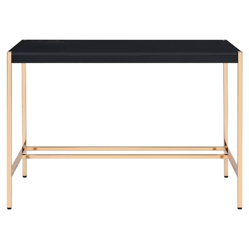 Acme Midriaks Modern Wooden Writing Desk with USB Port - Black & Gold Finish for Home Office, Study & Workspace