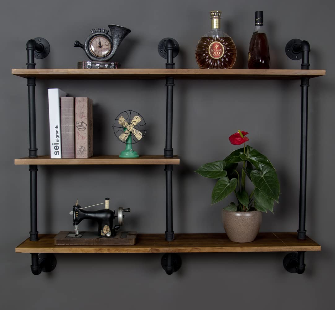 Industrial Iron Water Pipe 3-Tier Wall Mount Shelf - Rustic Pipe Rack for Living Room, Study, Kitchen Storage | Perfect for Books, Decor & Organizing Small Spaces
