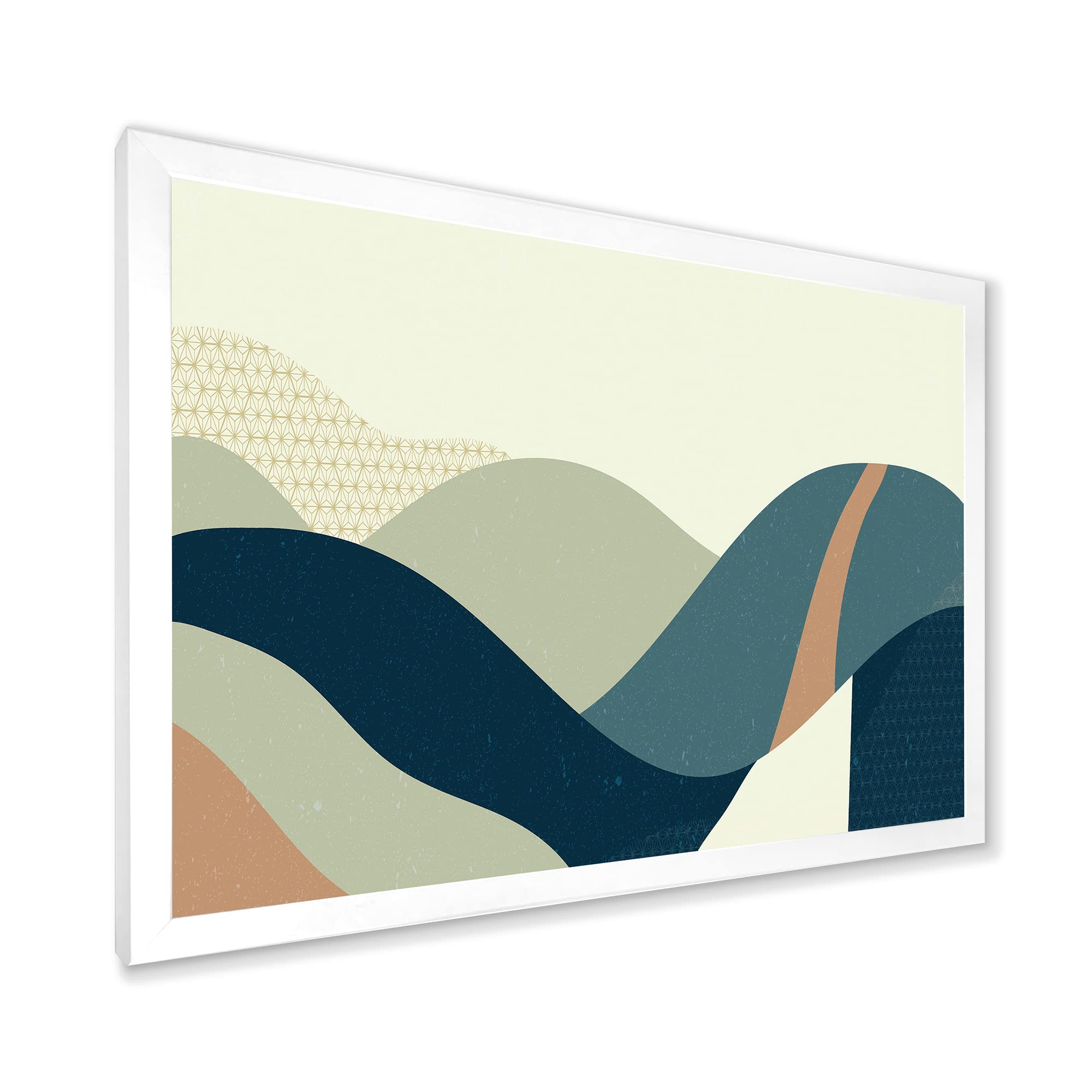 Abstract Geometric Landscape Wall Art with Hills - Modern Framed Canvas Print for Living Room, Bedroom & Office Decor