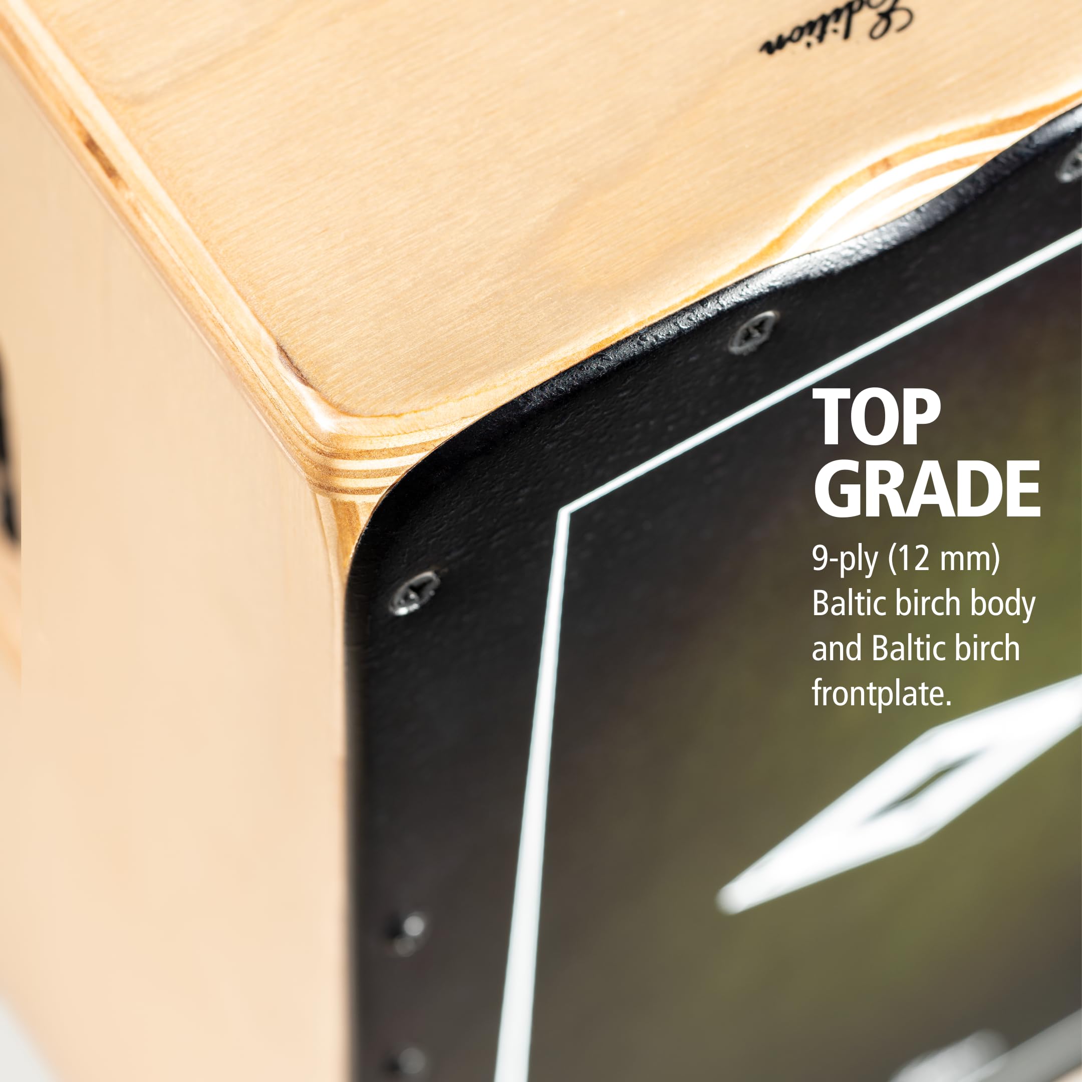 Professional Cajon Drum with Snare Effect & Built-in Electronics - Amplifier/PA Compatible - Handcrafted Baltic Birch Body & Dark Olive Burst Frontplate - Made in Spain - 2 Year Warranty | Perfect for Live Performances, Studio Recording & Music Therapy Sessions