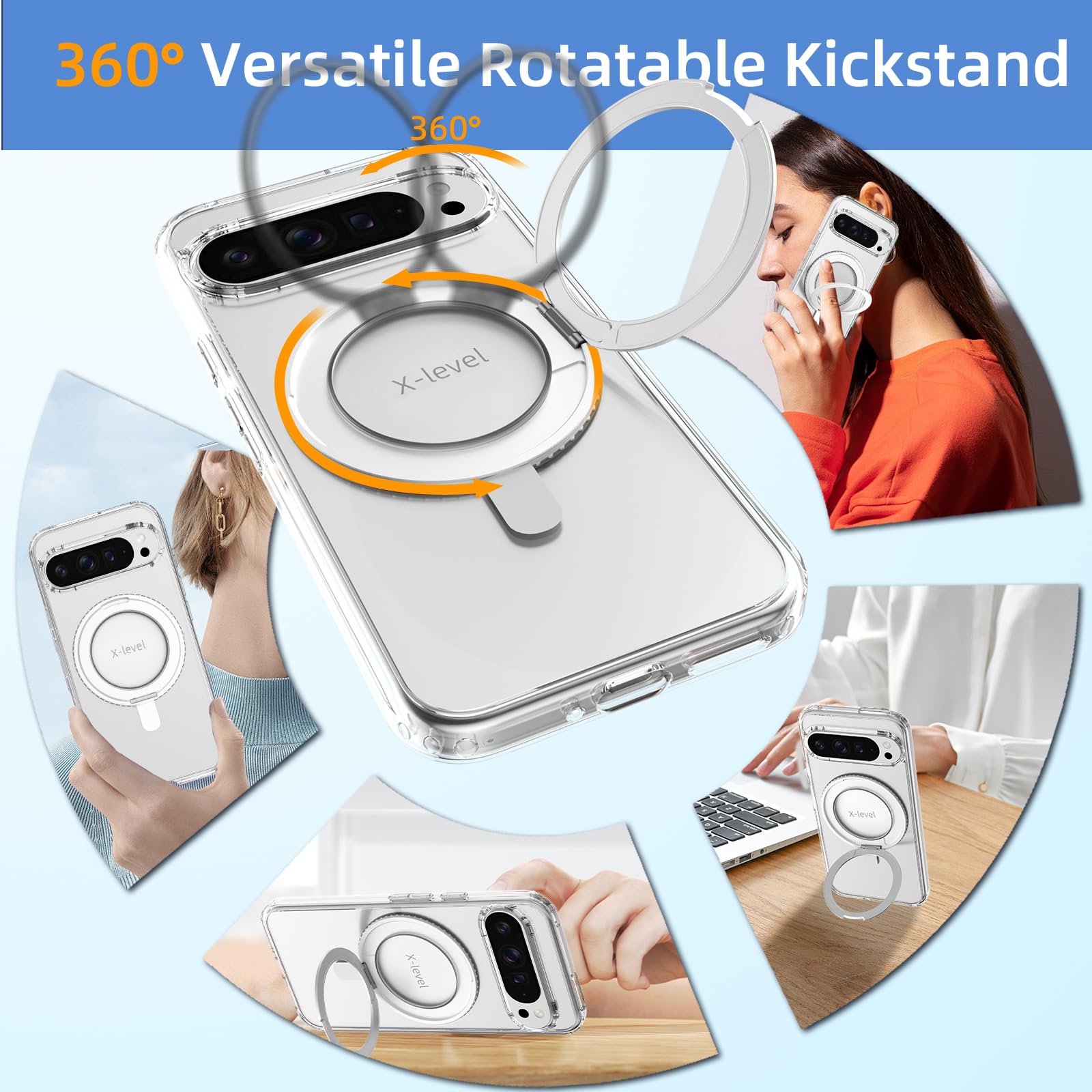 Magnetic Ring Case for Google Pixel 9 Pro XL - 360° Magsafe Compatible, Slim Shockproof Translucent Silicone Cover with Kickstand (Clear) - Perfect for Work, Travel & Everyday Protection