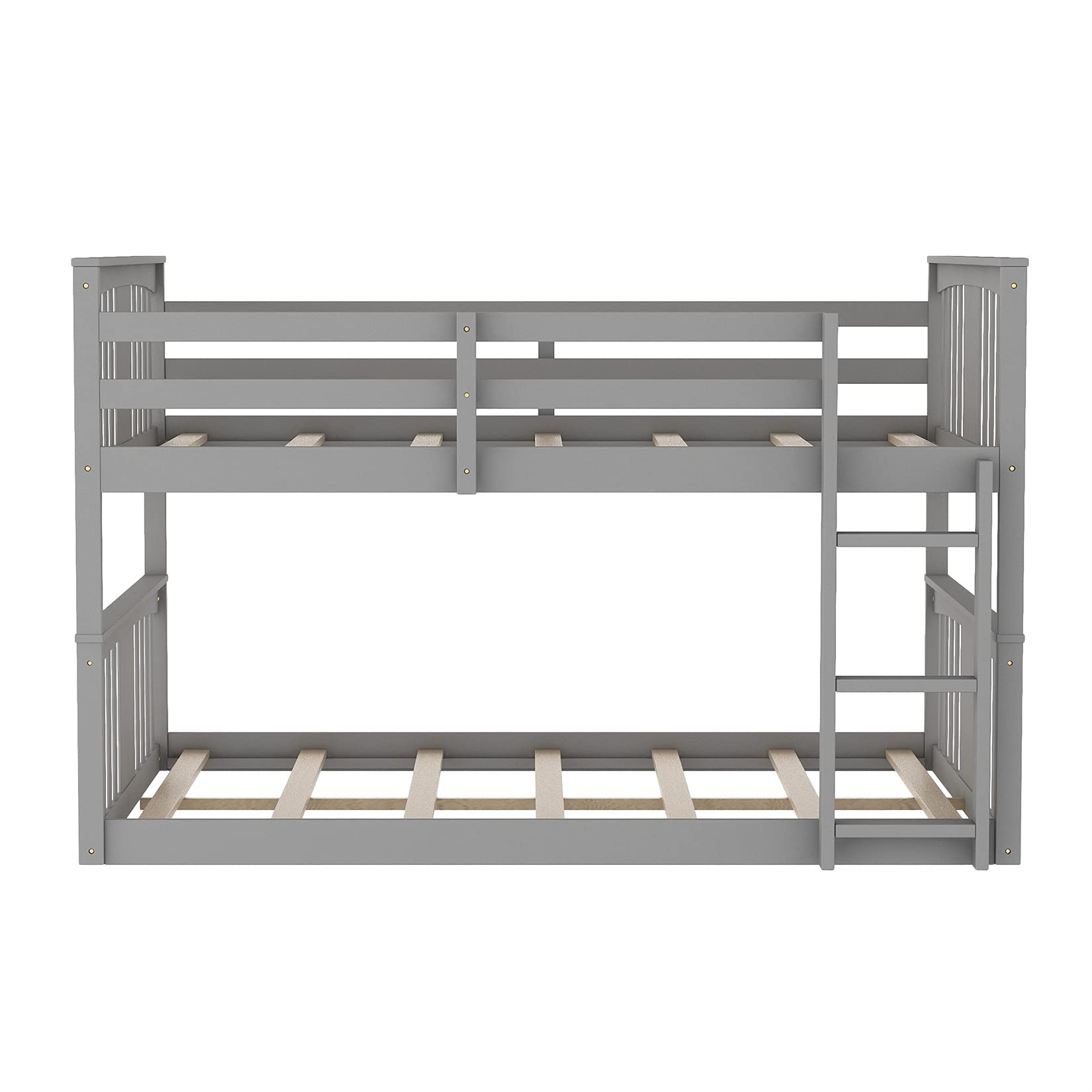 **Full Over Full Wood Bunk Bed Frame - Low Bunk Beds for Kids, Teens & Toddlers - Sturdy Gray Bunkbed for Bedroom, Dorm & Small Spaces - Space-Saving Sleep Solution for Siblings or Sleepovers**