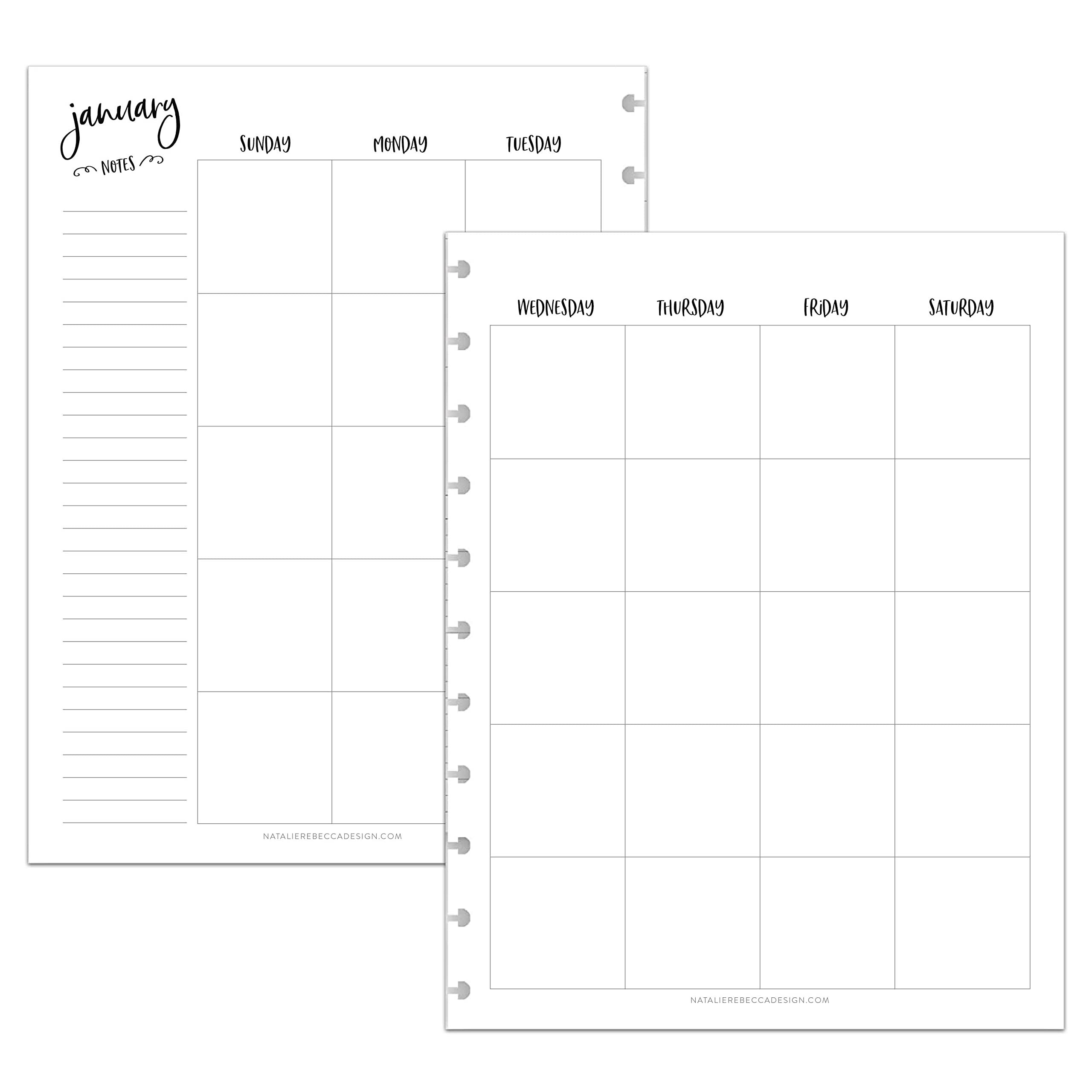 BetterNote Monthly Undated Calendar Refill for Disc Notebooks - Fits Levenger Circa, Happy Planner, Staples Arc, TUL, InkWell Press, IWP, MAMBI (11-Disc, 8.5
