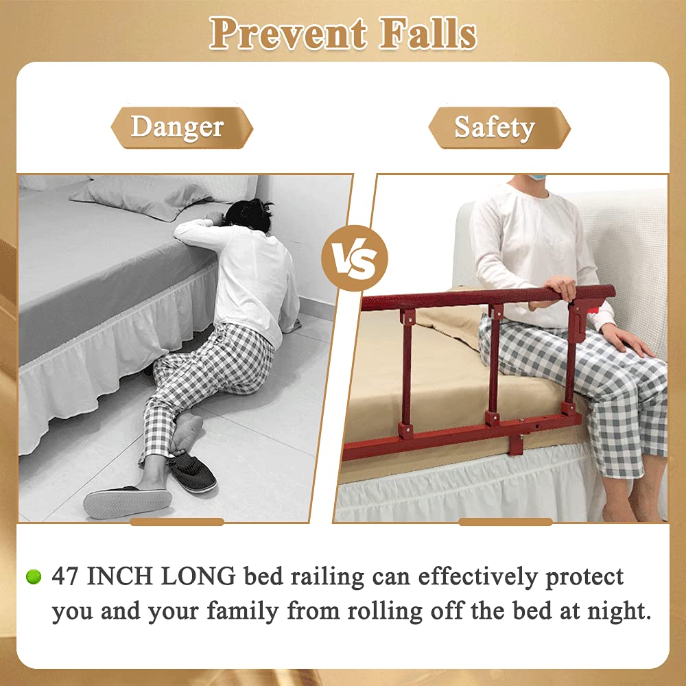 Adjustable Bed Assist Rail for Seniors - Safety Bed Rails That Slide Under Mattress, Collapsible Bedside Guard Rail with Medical Transfer Handle - Ideal for Elderly Care, Hospital Use & Home Safety