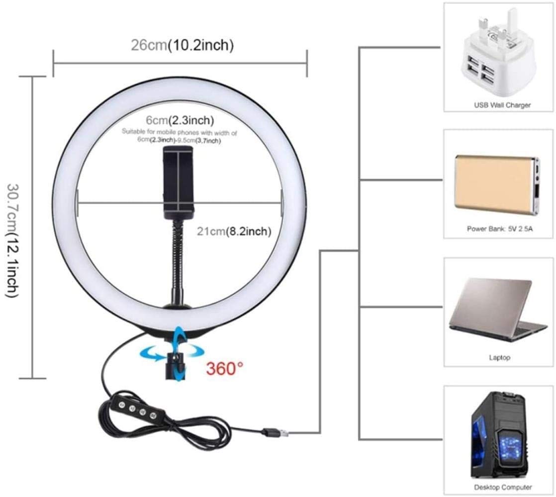 HMTE 26CM LED Ring Light with Tripod Stand - Selfie Photography Light, Beauty Lamp for Live Streaming, YouTube Videos & TikTok - Perfect for Makeup, Vlogging & Phone Photography