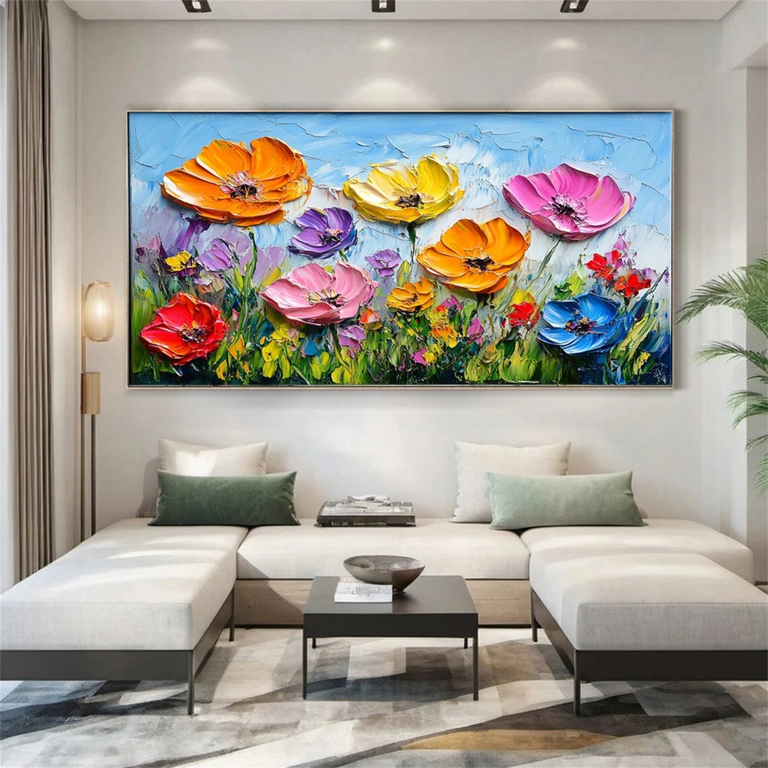 Beautiful Flower and Tree Painting #FT122 - Handmade Canvas Art for Home Decor, Living Room, Bedroom & Office Wall