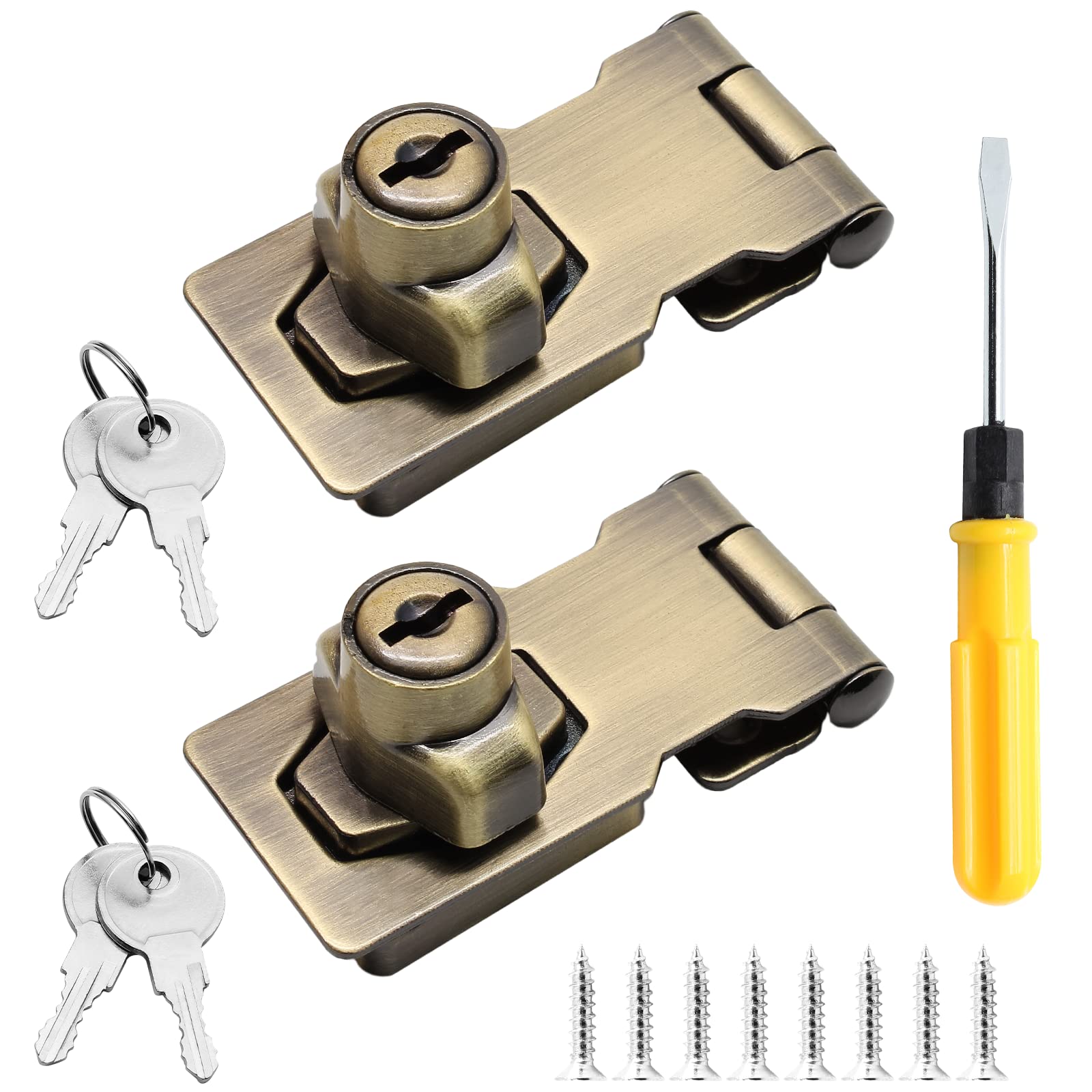 Premium Bronze Key Lock Cabinet Door Hasp Set - Heavy Duty Security Latch for Home, Office & Storage (2-Pack) - Ideal for Cabinets, Toolboxes, Sheds & Furniture Protection