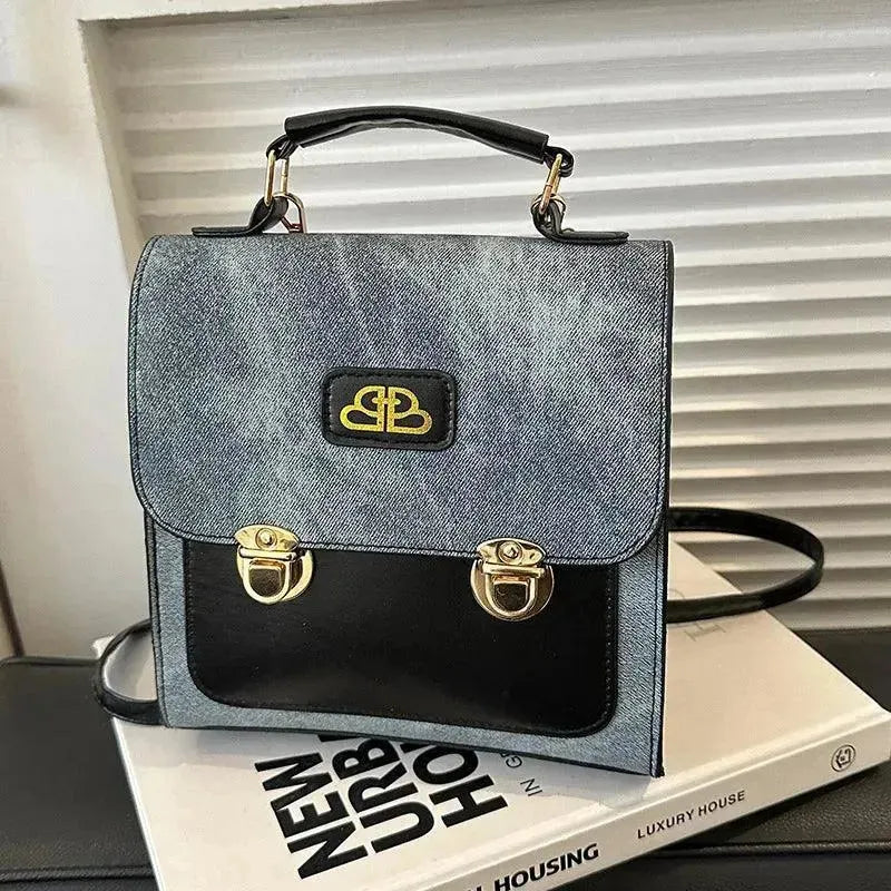 Vintage Denim Women's Backpack - Stylish Retro Pattern Shoulder Bag for College, Travel & Everyday Use