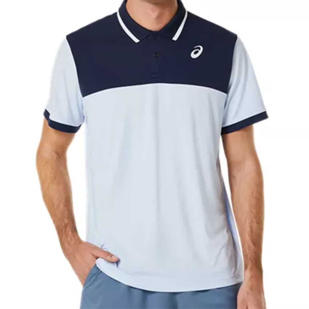 ASICS Men's Tennis Polo Shirt - Soft Sky/Midnight - Breathable Quick-Dry Performance Top for Court & Casual Wear