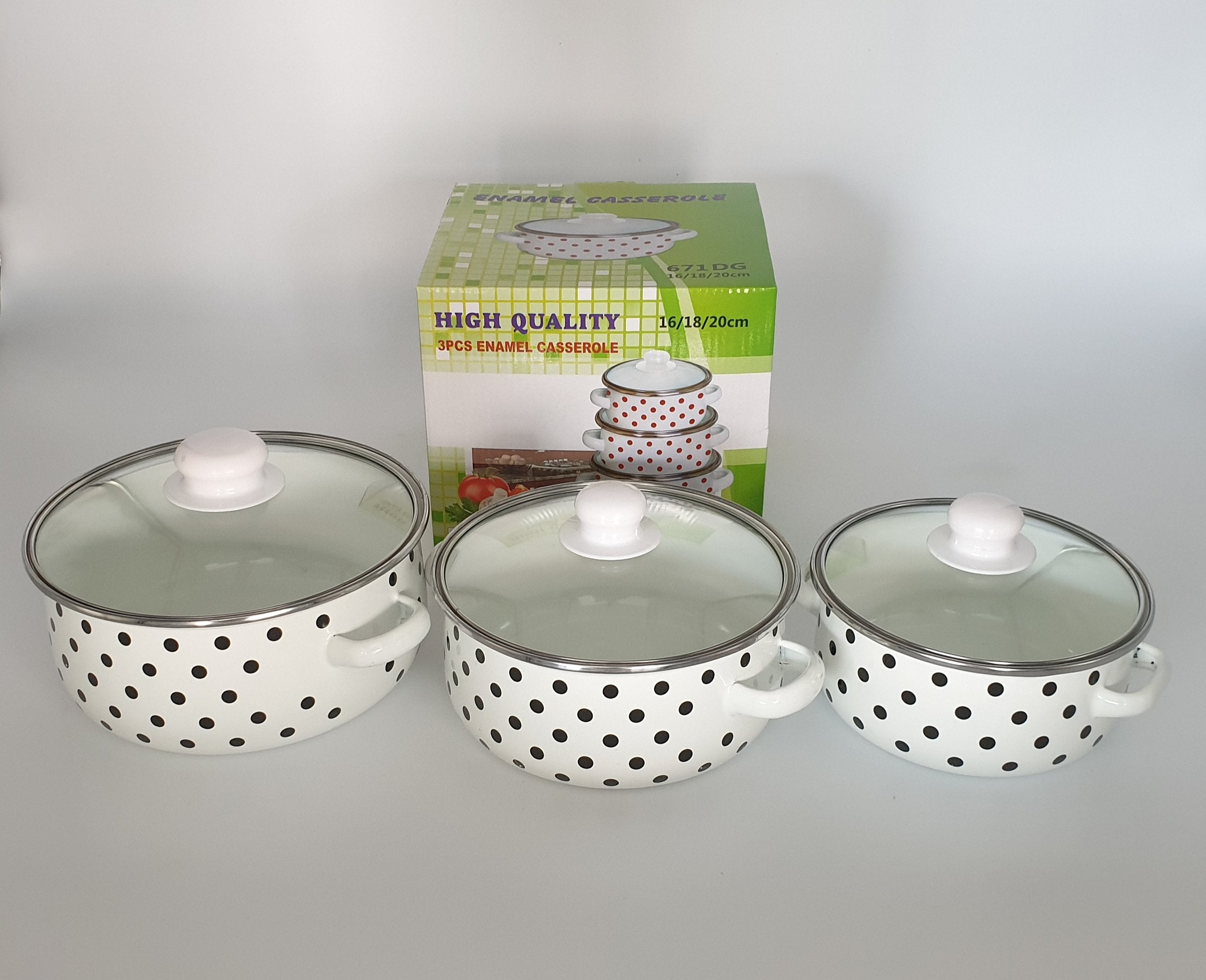3-Piece Enamel Pot Set - 6, 7, and 8-Inch Sizes (12/Case) - Perfect for Camping, Picnics, and Outdoor Cooking