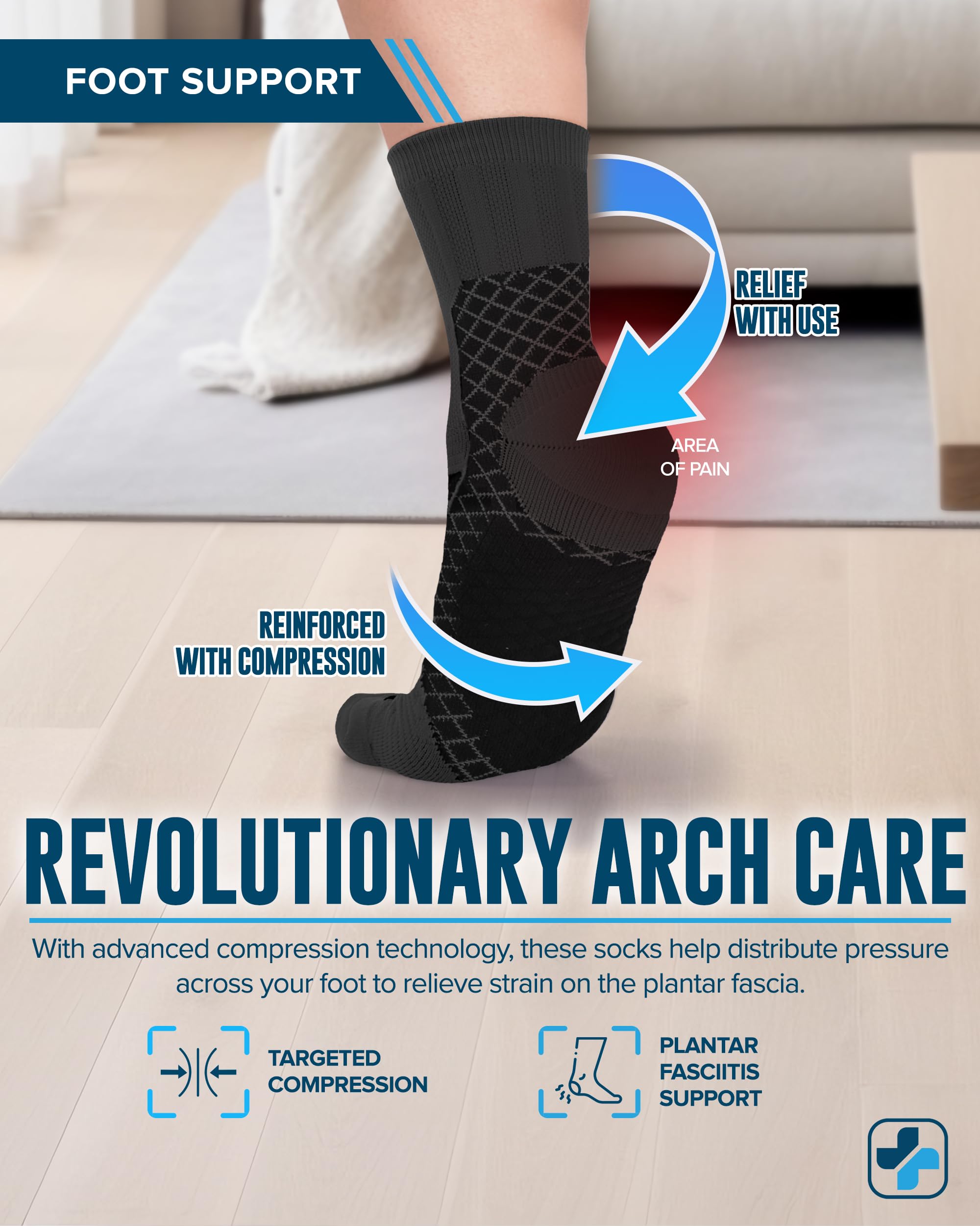 Doctor's Select Plantar Fasciitis Socks - 2 Pairs | Compression Socks for Foot Pain Relief & Arch Support | Best for Running, Walking & Daily Comfort