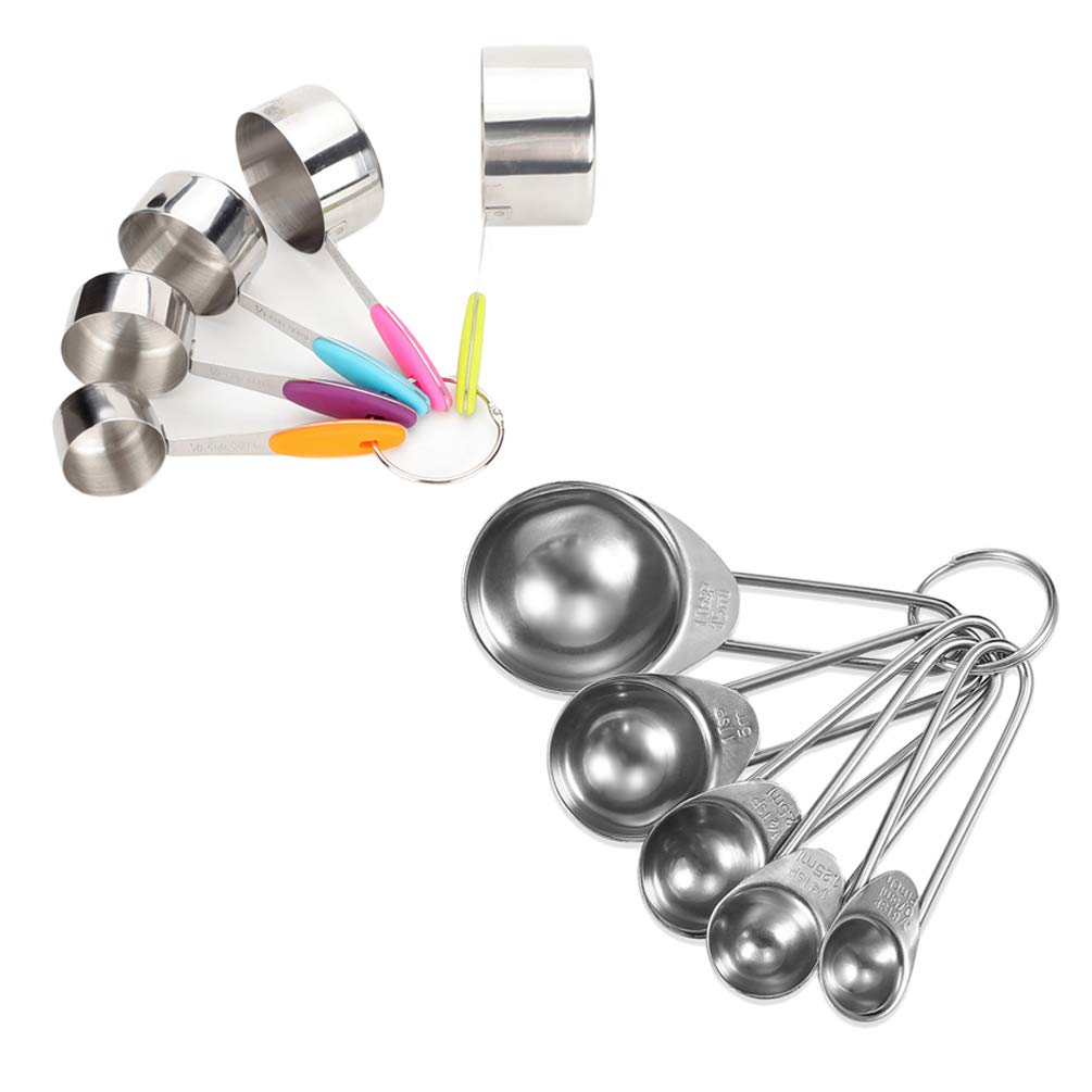 10-Piece Measuring Cups and Spoons Set - Stainless Steel Liquid Measuring Cups for Baking, Cooking, and Kitchen Use