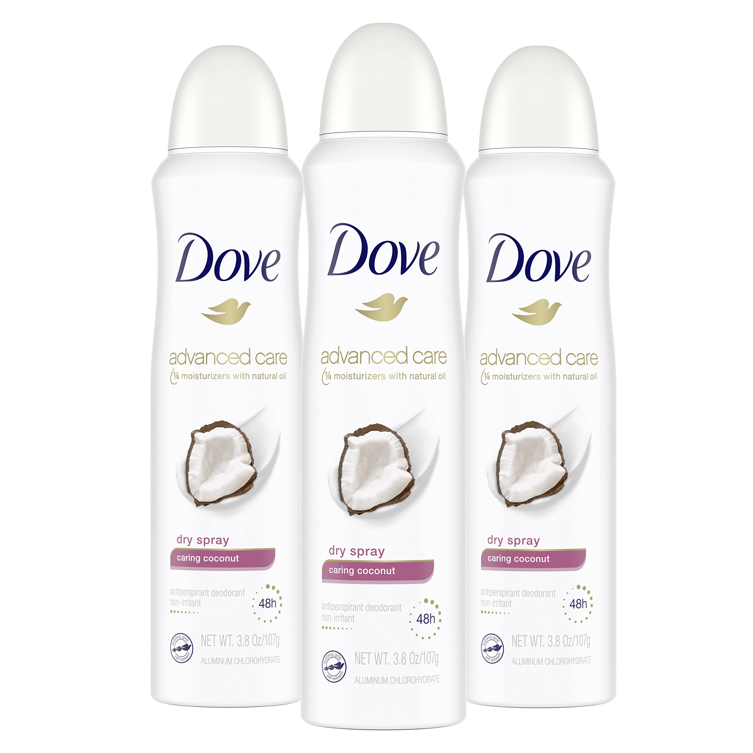Dove Advanced Care Dry Spray Antiperspirant Deodorant - Caring Coconut Scent (3-Pack) & Dove Deep Moisture Body Wash with Pump - Hydrating Skin Cleanser for Dry Skin | On-The-Go Protection & Daily Shower Routine