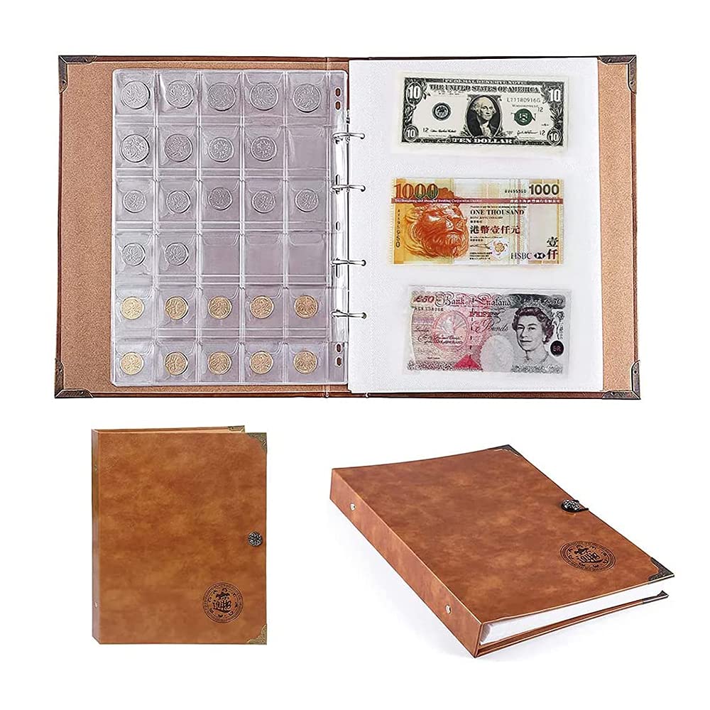 Premium Leather Coin Collection Album with 150 Coin Pockets & 240 Currency Slots - Coin Storage Book for Collectors, Penny Organizer, Money Holder - Perfect for Coin Shows, Home Display & Numismatic Enthusiasts