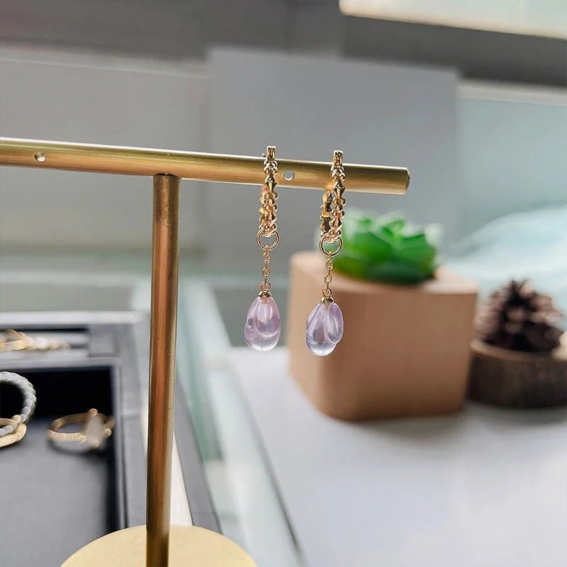 Natural Amethyst Teardrop Earrings for Women - Aquarius Zodiac Jewelry | TB1595 | Elegant Dangle Earrings for Parties, Weddings & Everyday Wear