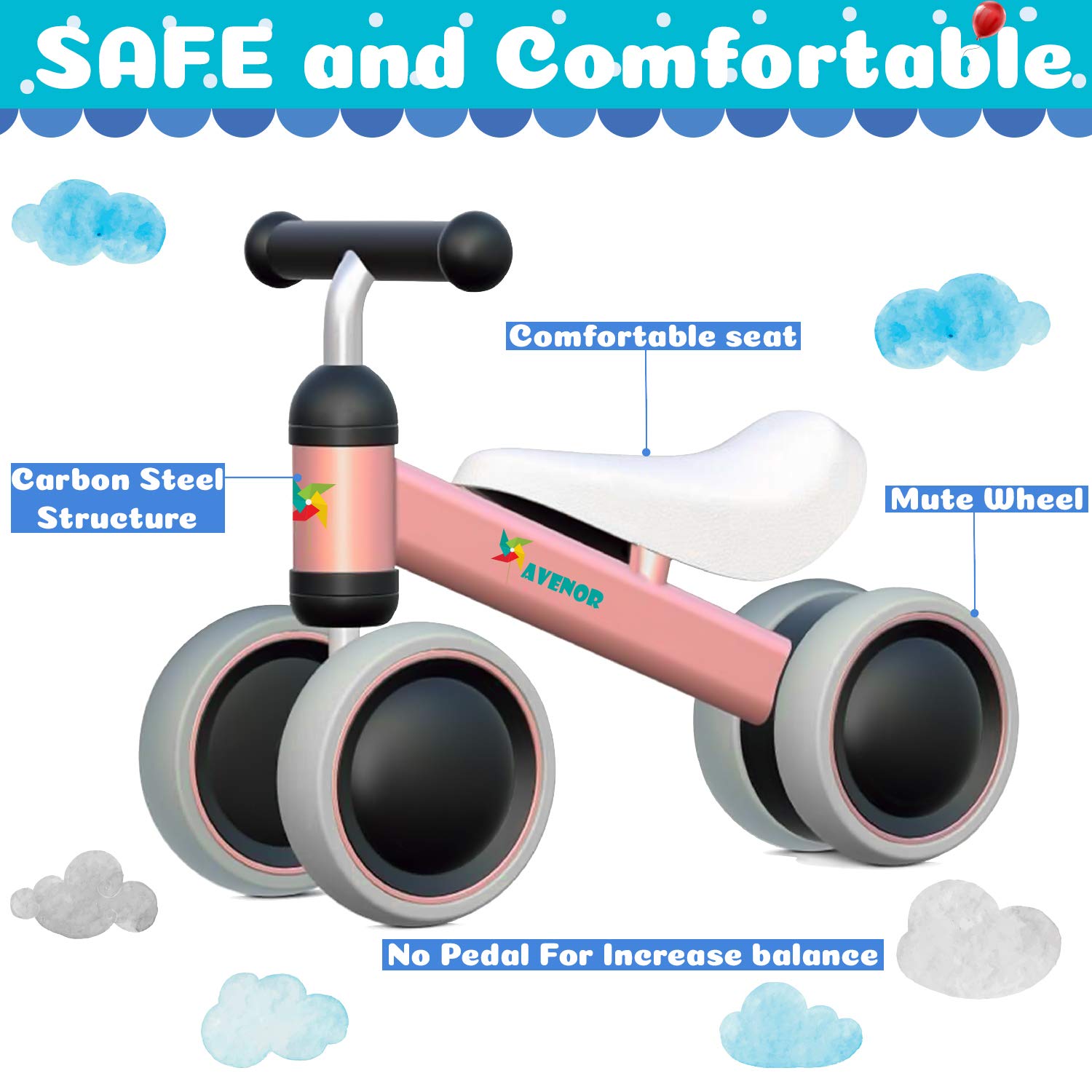 **Best Baby Balance Bike for 1 Year Old Girls - 10-24 Months Toddler First Birthday Gift | No-Pedal 4-Wheel Training Bike for Infants | Indoor & Outdoor Learning Ride**