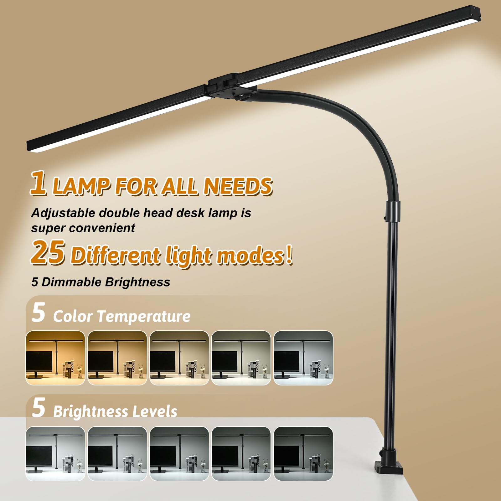 Double Head LED Desk Lamp with Remote Control - 24W Brightest Adjustable Office Light for Home, Study & Workbench - Anti-Glare Computer Lamp for Architects, Drafting & Reading (Perfect for Night Work & Eye Protection)