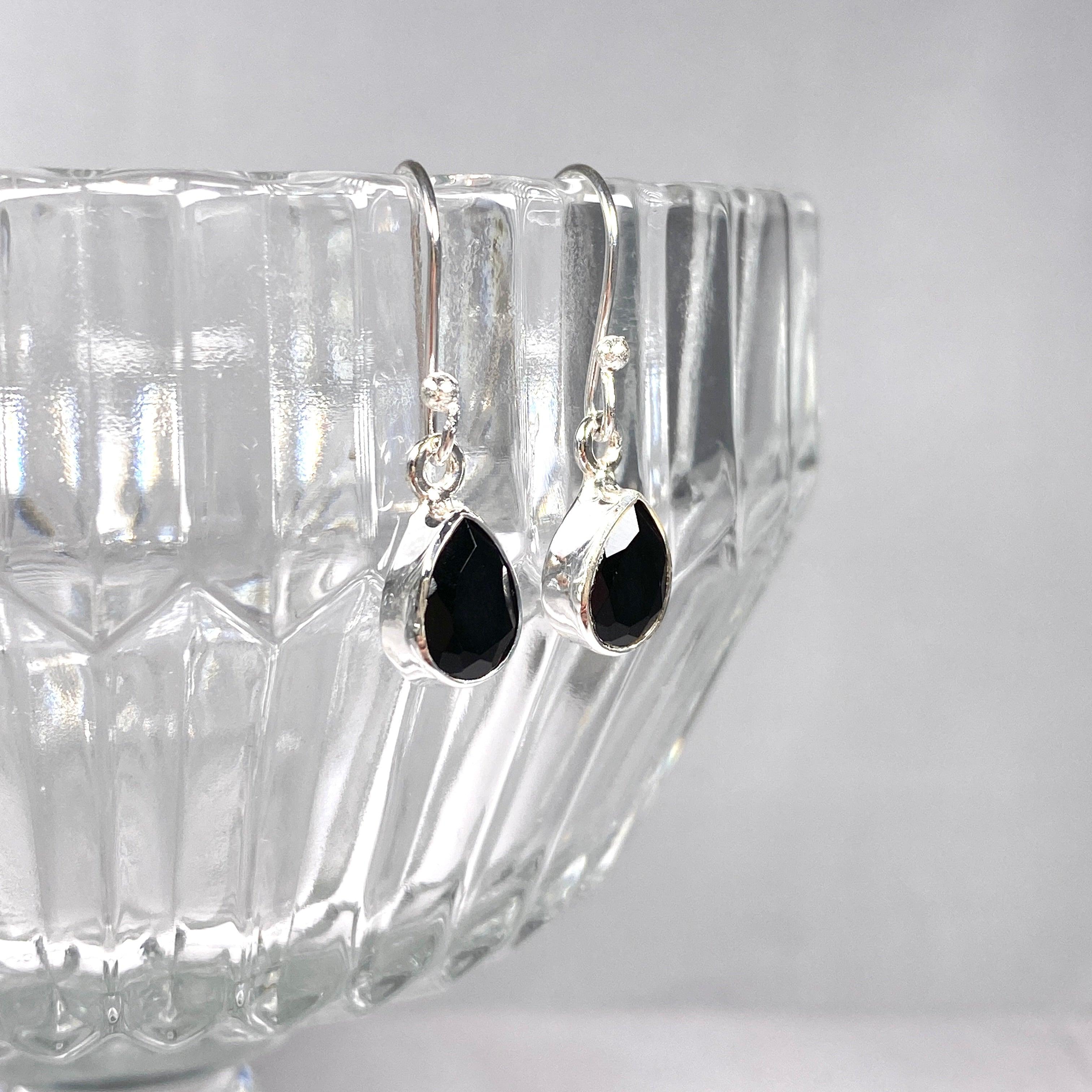 Black Onyx Petite Teardrop Faceted Earrings R2363 BOD - Elegant Dangle Jewelry for Women, Perfect for Parties, Weddings & Evening Events