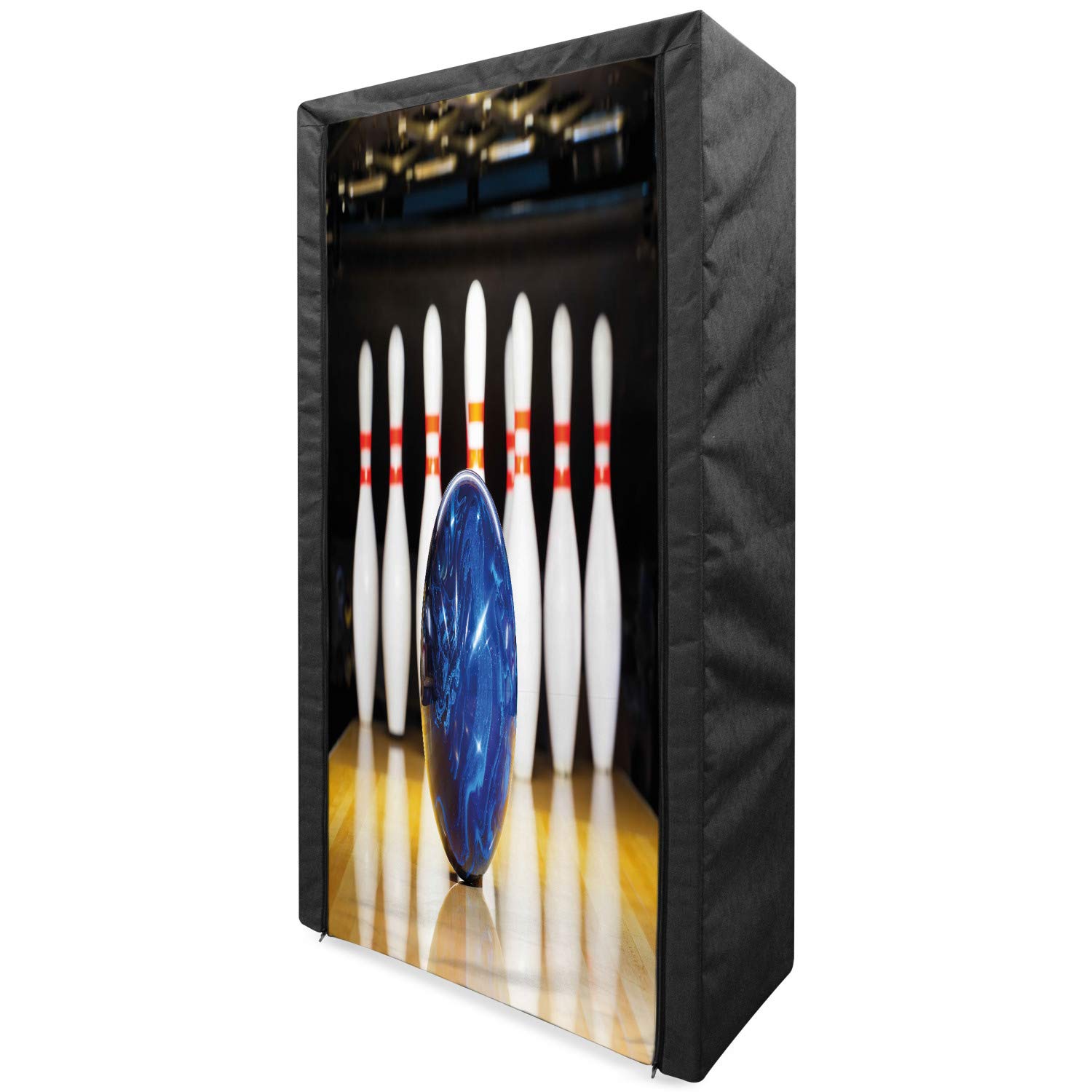 Ambesonne Portable Fabric Wardrobe - Blue Abstract Bowling Design with Shelves, 33.5 Inch Multicolor Clothing Organizer | Perfect for Sports Enthusiasts, Game Room Storage & Bedroom Closet Organization