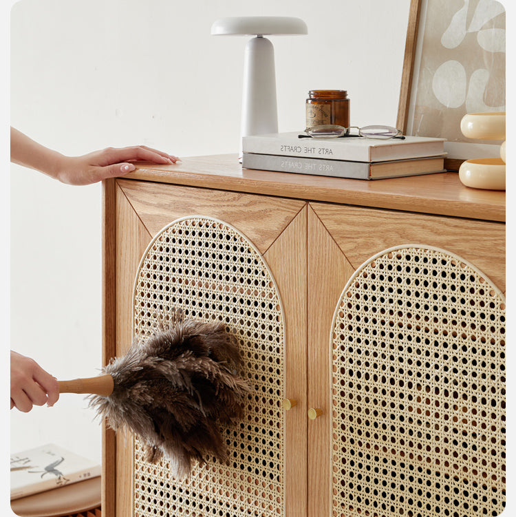 Oak Solid Wood Rattan Shoe Cabinet - Rustic Entryway Storage Organizer for Shoes, Boots & Accessories | Perfect for Hallway, Mudroom & Closet Organization