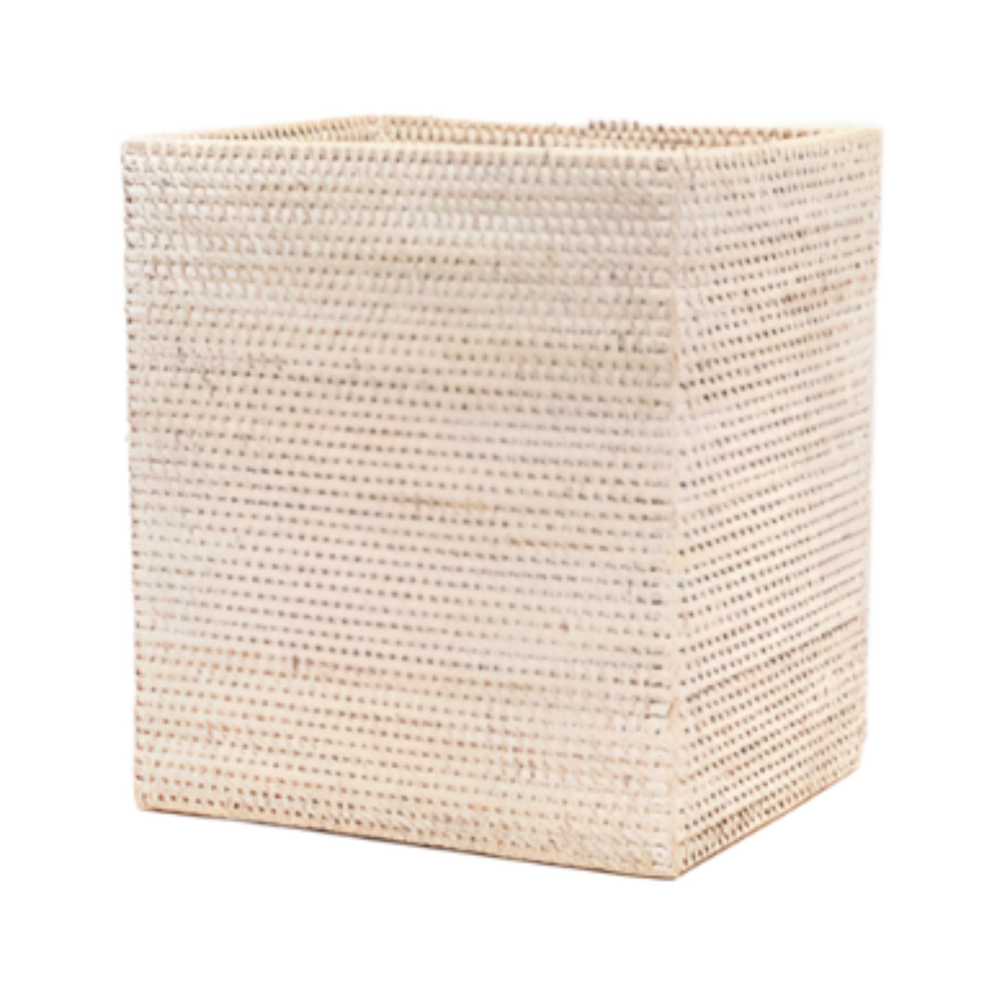 White Washed Dalton Woven Rattan Rectangular Wastebasket with Optional Tissue Box - Stylish Trash Bin for Bathroom, Bedroom & Office Decor