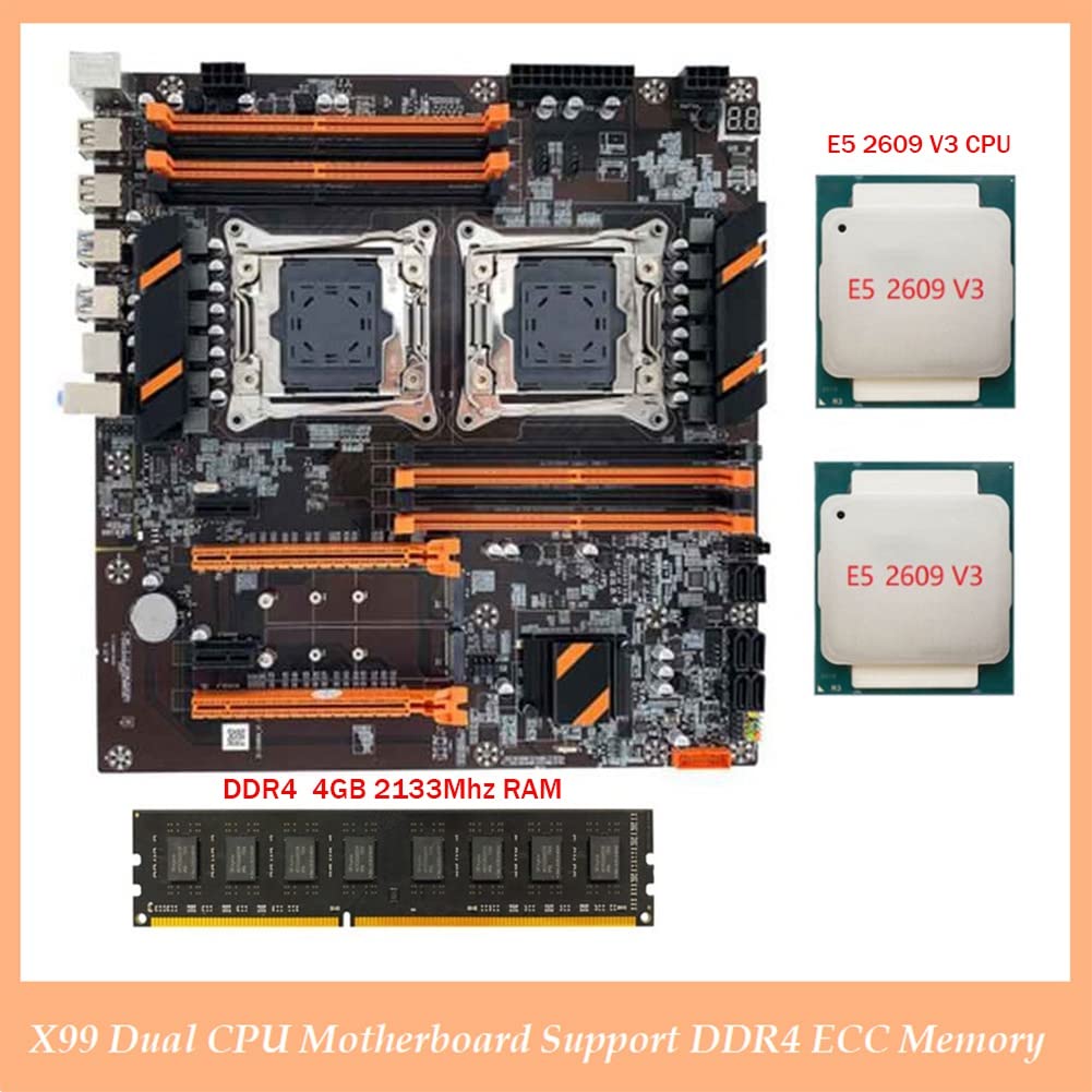 Lanlousy X99 Dual CPU Motherboard LGA2011 - DDR4 ECC Memory Support with 2x Xeon E5-2609 V3 CPUs & 4GB 2133MHz RAM - Server Workstation Replacement Parts Kit for High-Performance Computing, Data Centers, and 3D Rendering Workstations