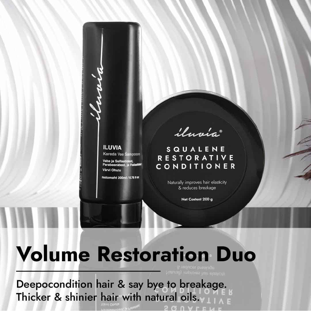iLuvia Professional Basic Haircare Combo - Sulfate-Free Hard Water Shampoo (200ml) & Squalane Restorative Conditioner (200g) for Damaged Hair | Salon-Quality Hydration & Repair | Perfect for Swimmers, Hard Water Areas & Color-Treated Hair