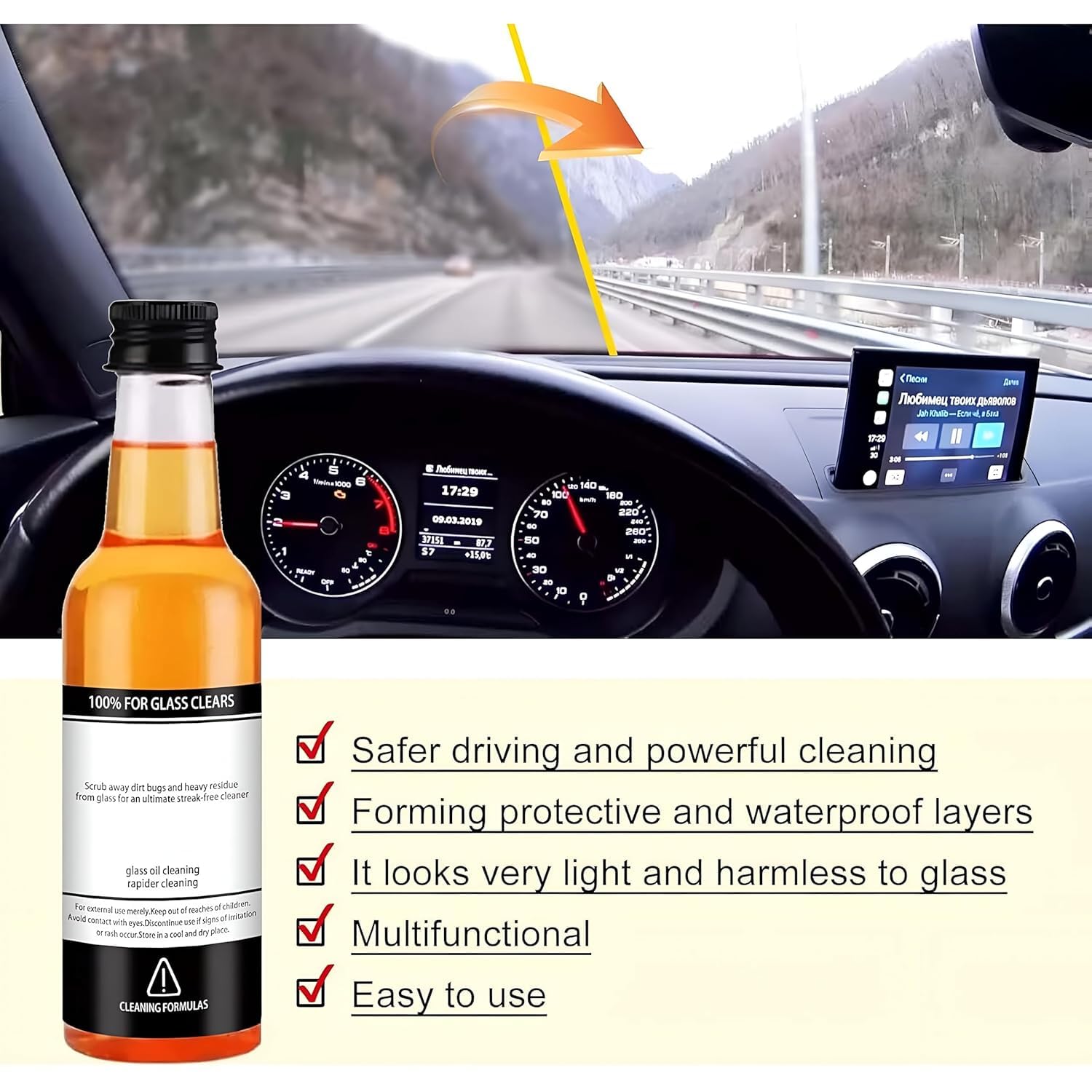 YORBAX Car Windshield Cleaner & Glass Oil Film Remover - Water Spot Eliminator for Auto & Home Windows - 100ml (Pack of 2) - Perfect for Car Wash, Windshield Maintenance & Household Glass Cleaning
