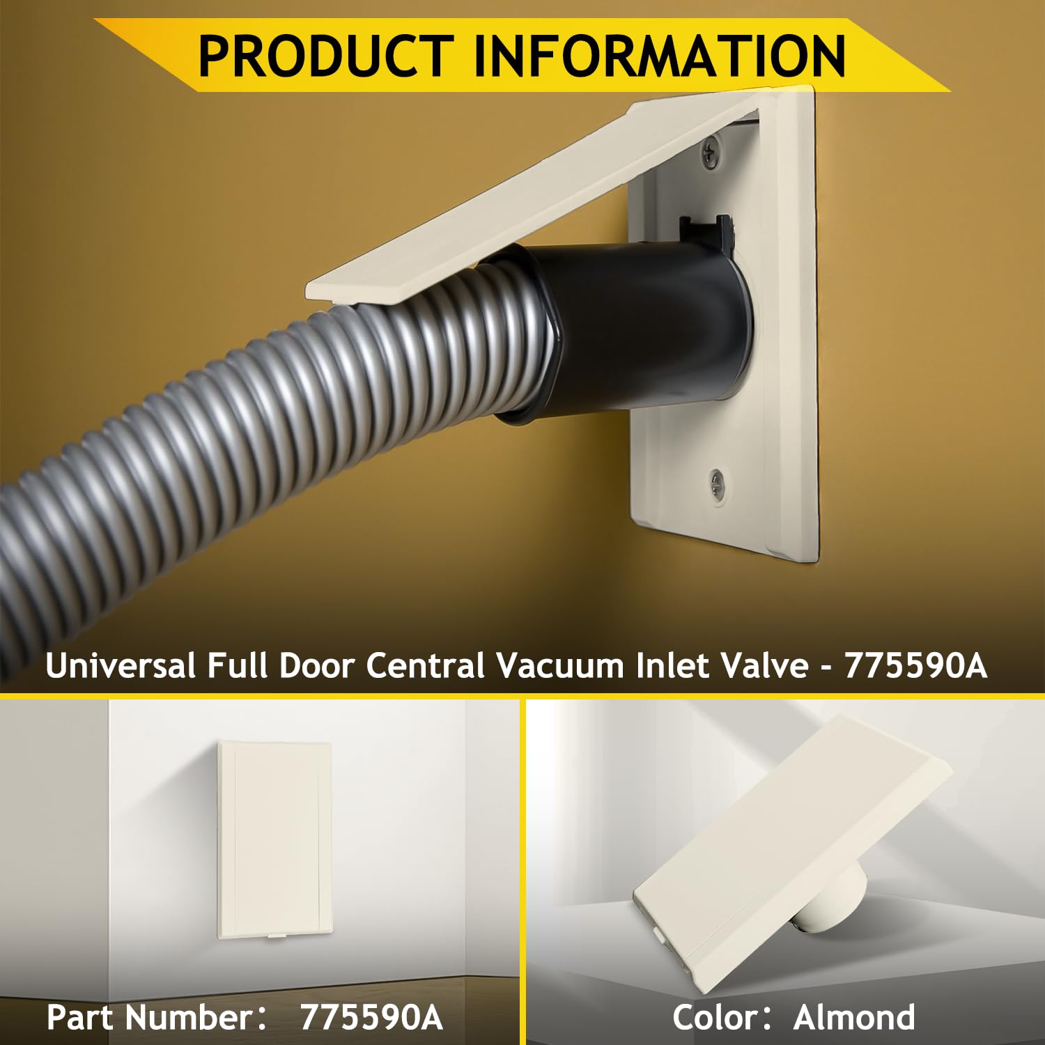 HASMX 775590A Central Vacuum Inlet Valve Plate - Low Voltage Wall Inlet Valve Replacement for Central Vacuum Systems (Almond, 1-Pack) - Perfect for Home Cleaning & Maintenance