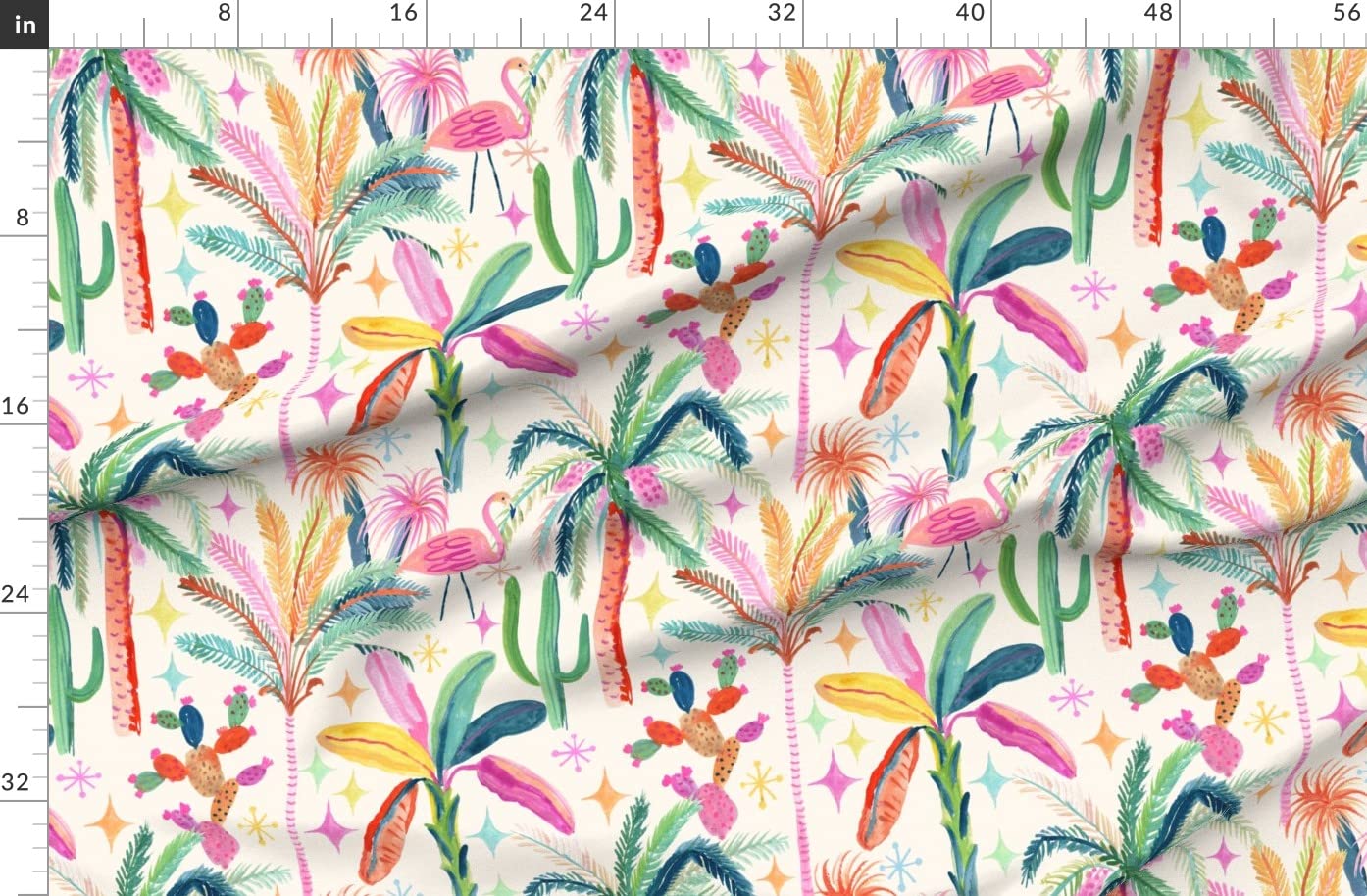 Palm Springs Retro Tropical Cactus Print Organic Cotton Sateen Fabric - Fat Quarter for Sewing, Quilting, Apparel & Home Decor - Perfect for Boho Chic Dresses, Throw Pillows & DIY Craft Projects
