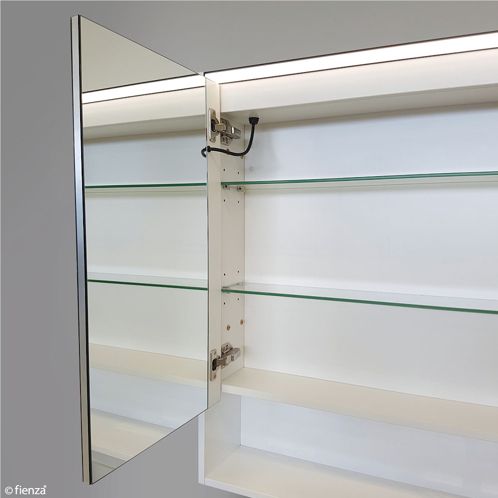 Fienza PSC1200SS 48-Inch LED Bathroom Mirror Cabinet with Undershelf Lighting - Modern Scandi Oak Finish - Perfect for Vanity, Makeup & Bathroom Storage Organization