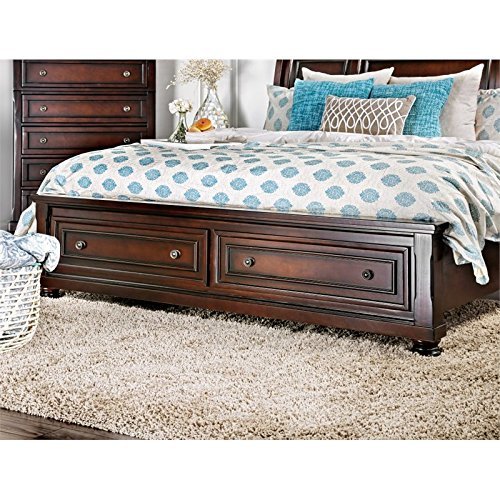 Furniture of America Kandara Queen Size Platform Bed with Storage in Cherry Finish – Perfect for Small Spaces & Modern Bedrooms