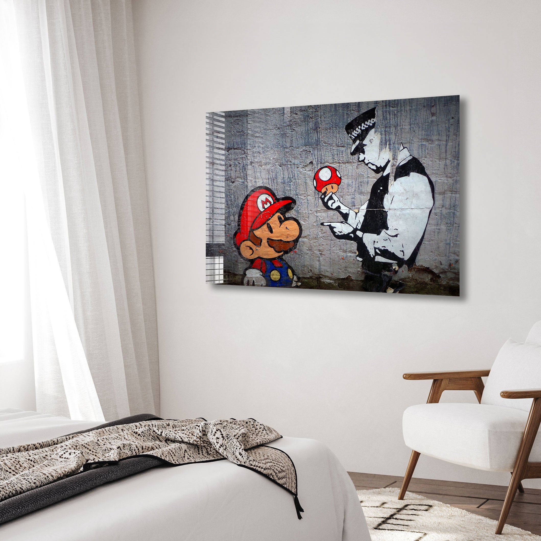 Super Mario Banksy Art Print - Unique Pop Culture Wall Decor for Gamers & Street Art Lovers - Perfect for Living Room, Bedroom or Office