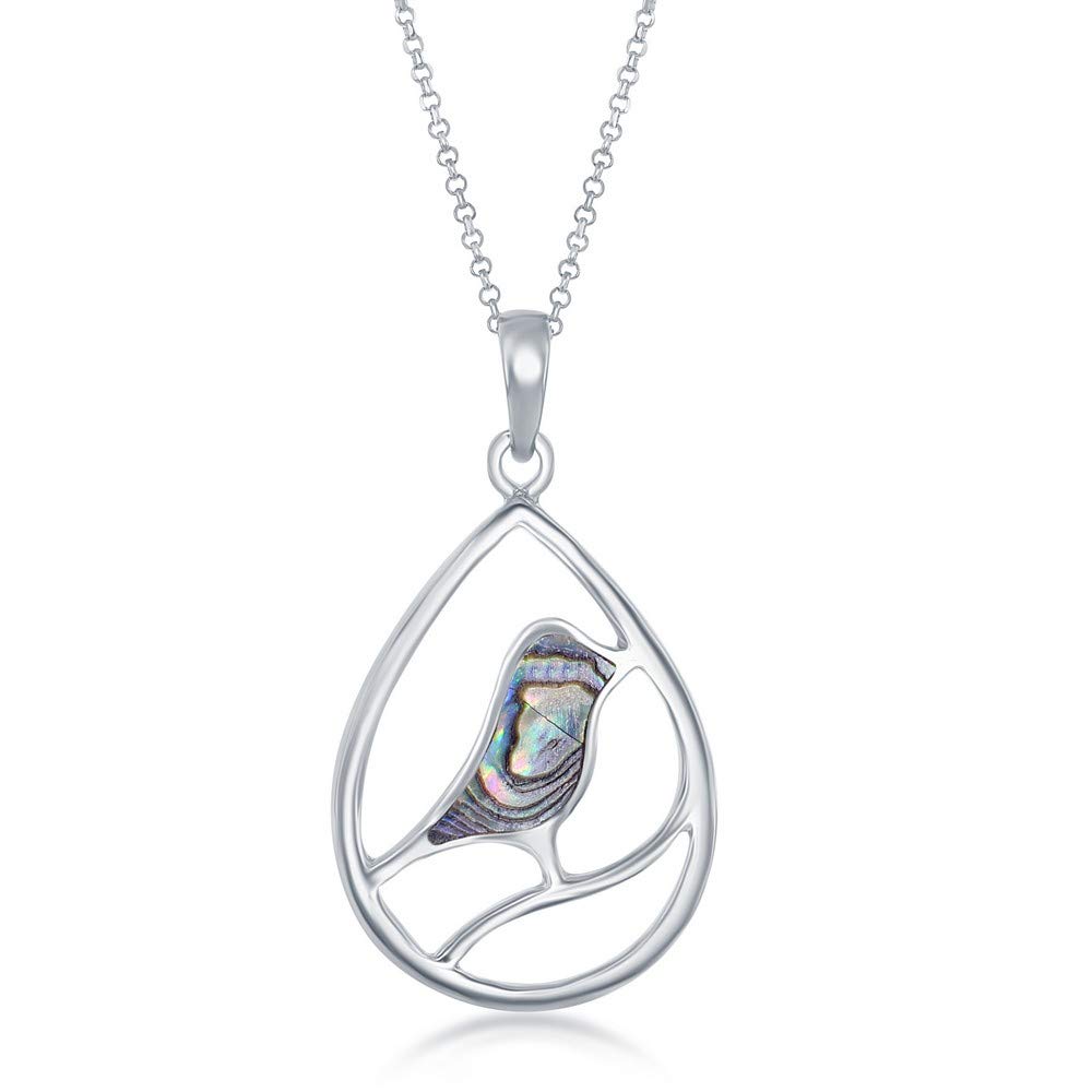 Natural Bird Pear-Shaped Abalone Shell & Mother of Pearl Sterling Silver 18