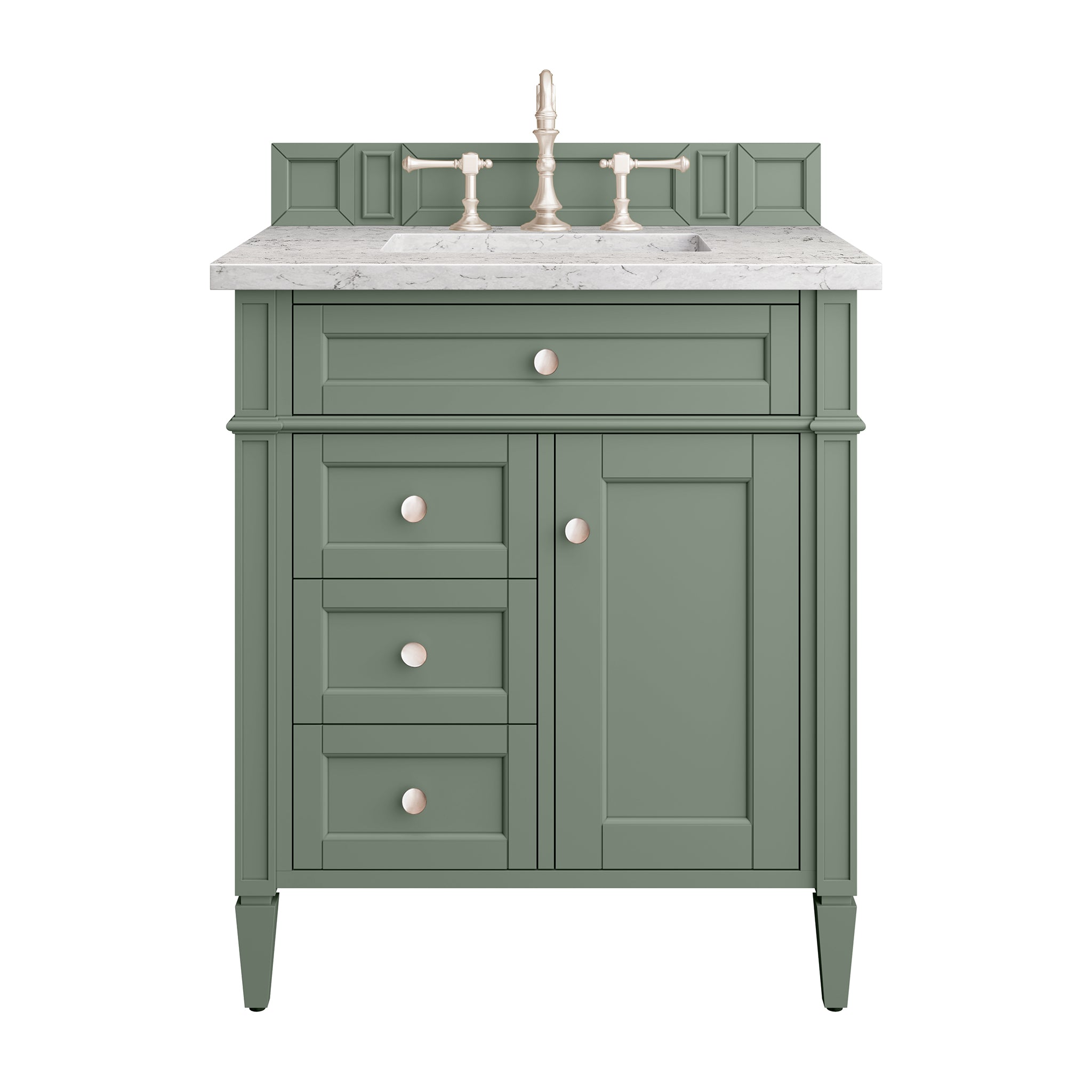 Brittany 30-Inch Single Bathroom Vanity in Smokey Celadon with 3CM Eternal Jasmine Pearl Countertop – Perfect for Modern Master Bathrooms & Powder Rooms