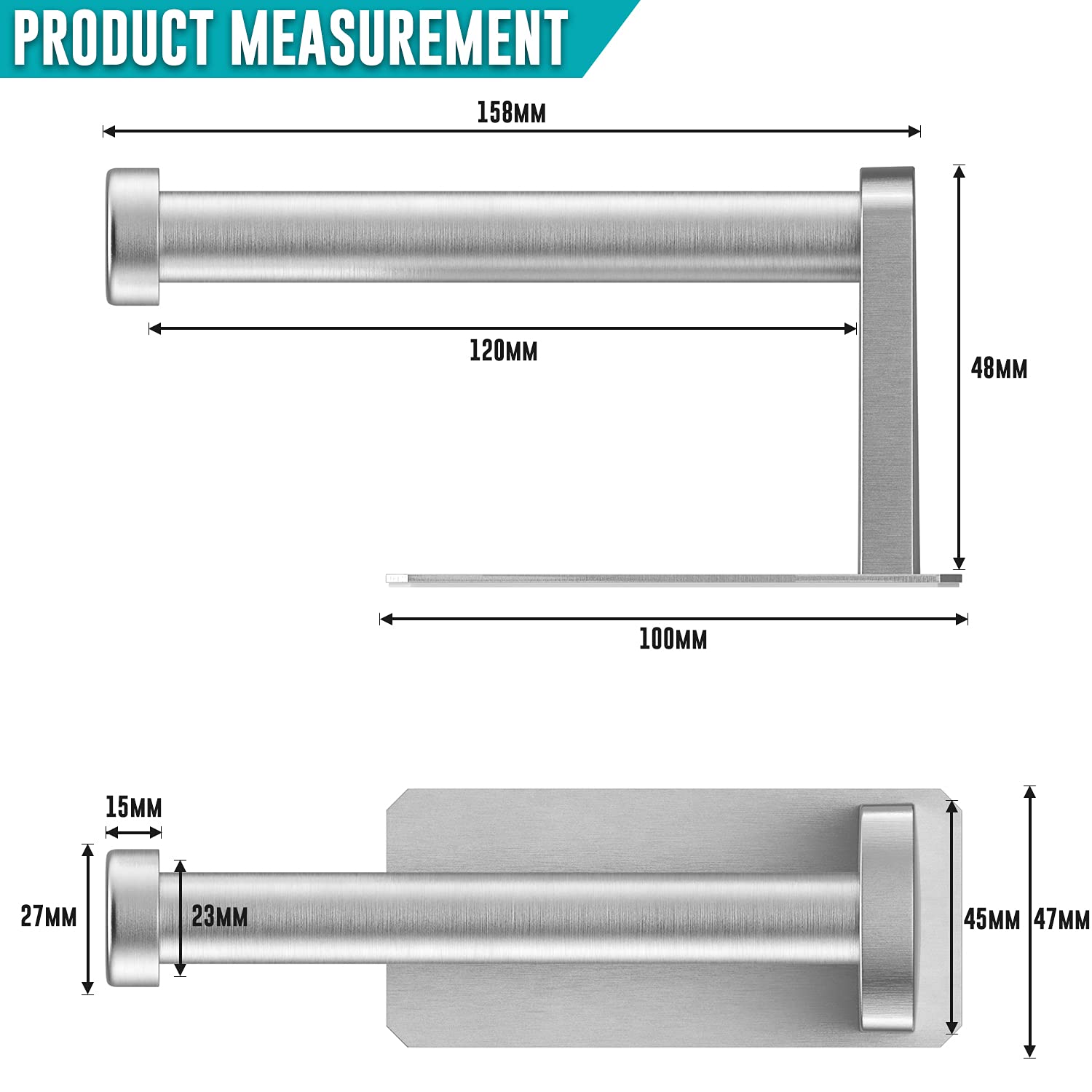 Stainless Steel Wall Mount Toilet Paper Holder - No Drill Self Adhesive Bathroom & Kitchen Toilet Roll Holder - Waterproof Rust-Resistant - Perfect for Small Spaces, Apartments, RVs and Modern Home Decor